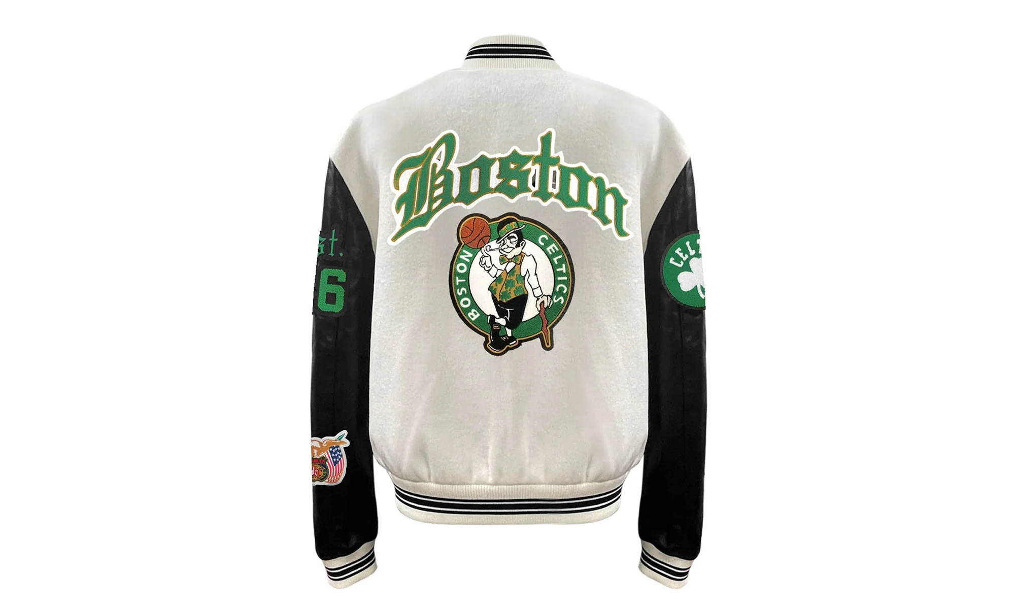Boston Celtics Wool & Leather Old English Varsity Jacket "White" NBA BOS CEL 101 - Image 2