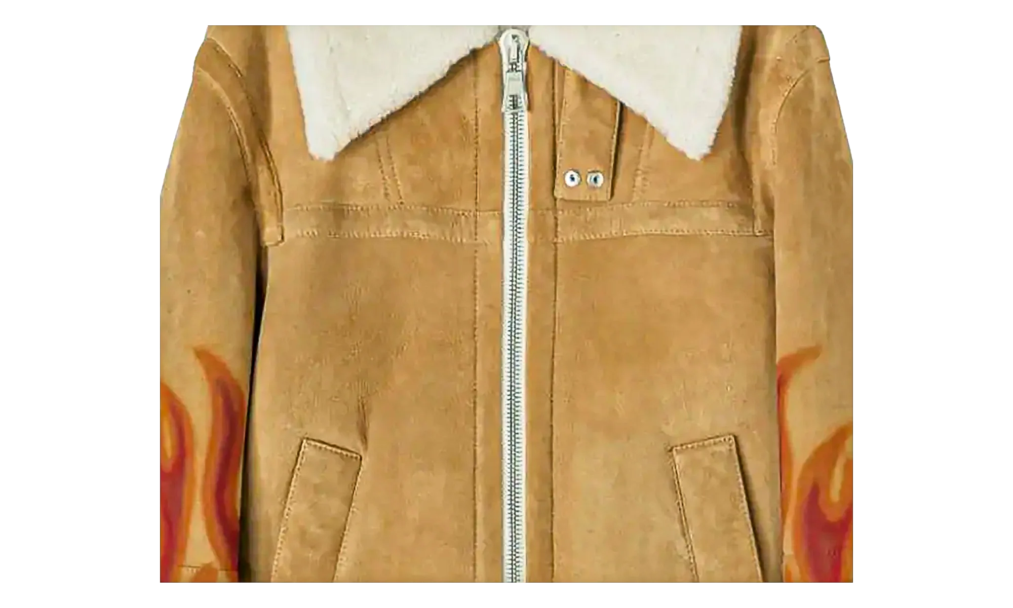 Burning Flames Sherling Trucker Jacket "Beige" PMJA012F22LEA0011725 - Image 2
