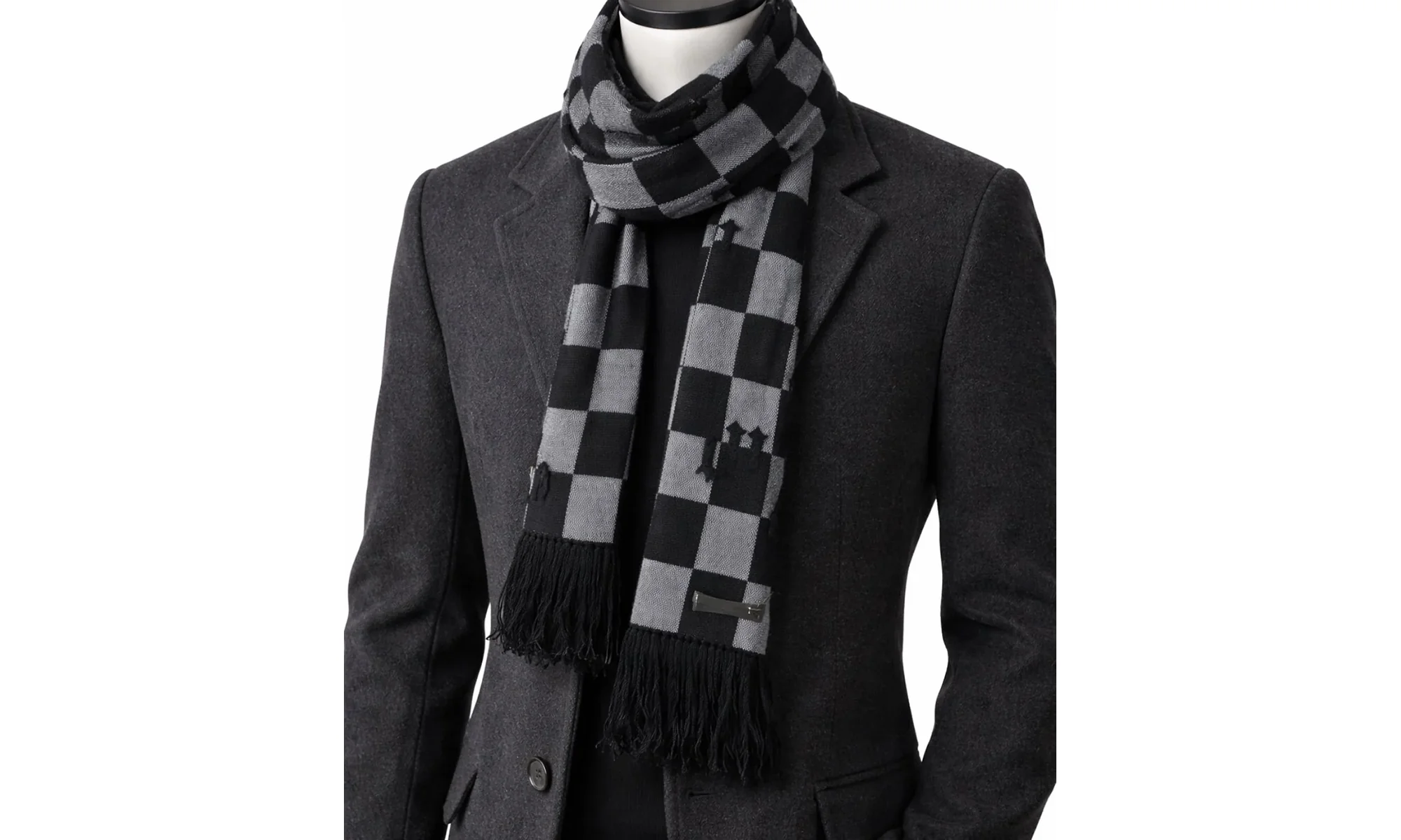 Cashmere Old English Scarf "Black / White" MSK003 004 - Image 2
