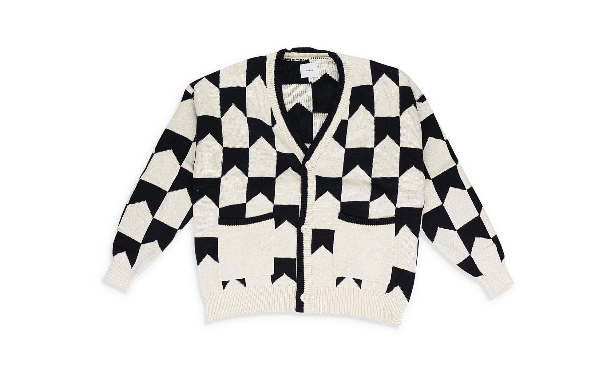 CHEVRON CHECKERED KNIT CARDIGAN "BLACK/CREAM" RHSS24CA01837273 BLC