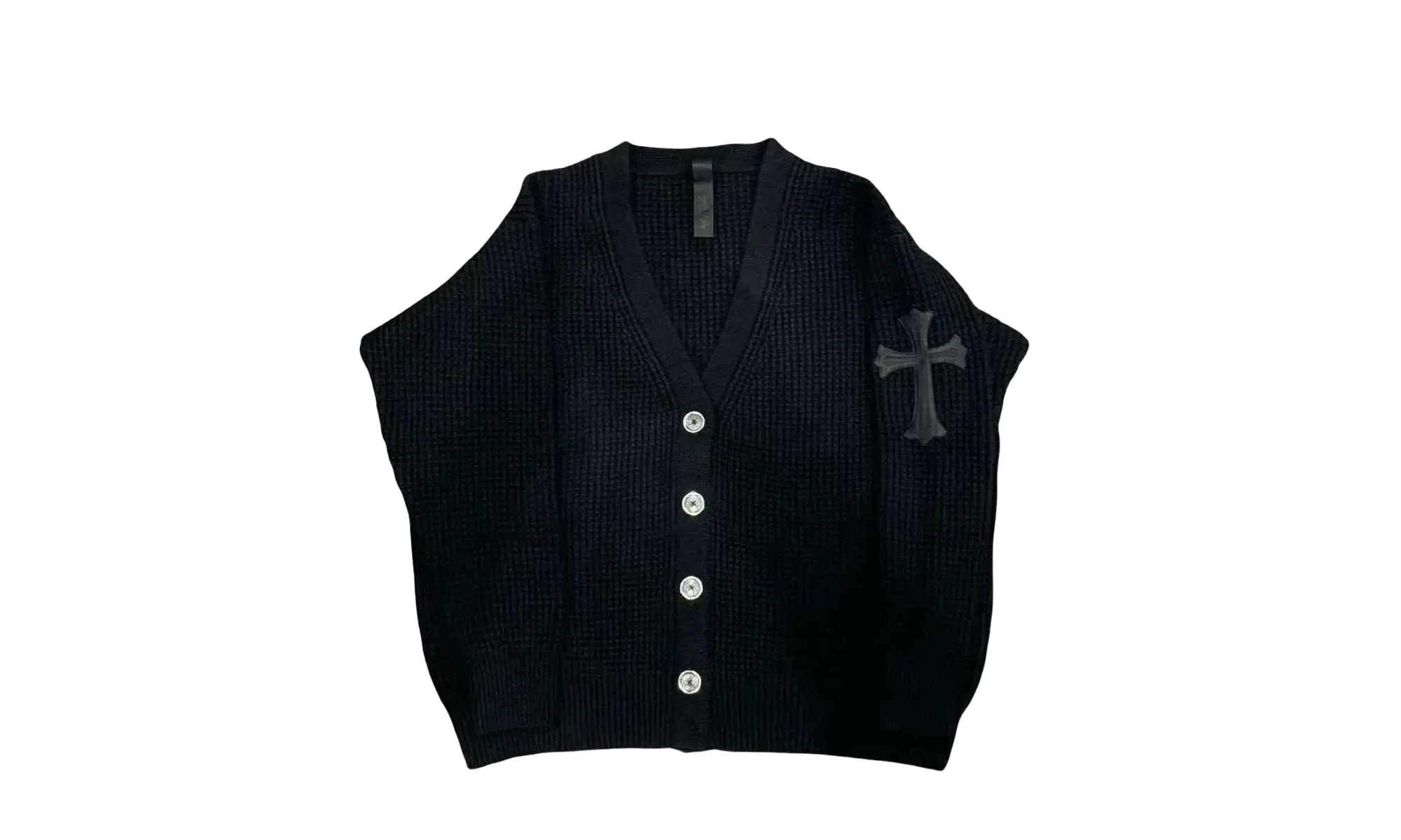 Cross Patch Waffle knit cardigan sweater "Black" CHRM0380