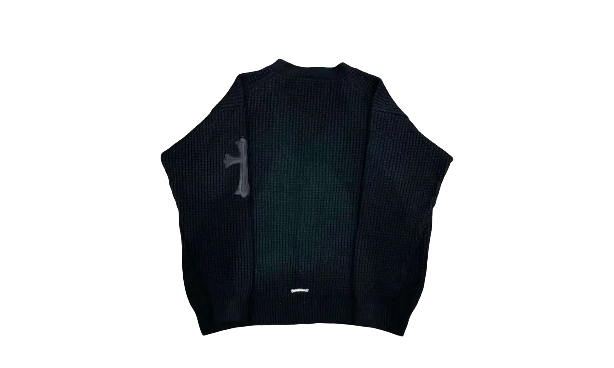Cross Patch Waffle knit cardigan sweater "Black" CHRM0380 - Image 2
