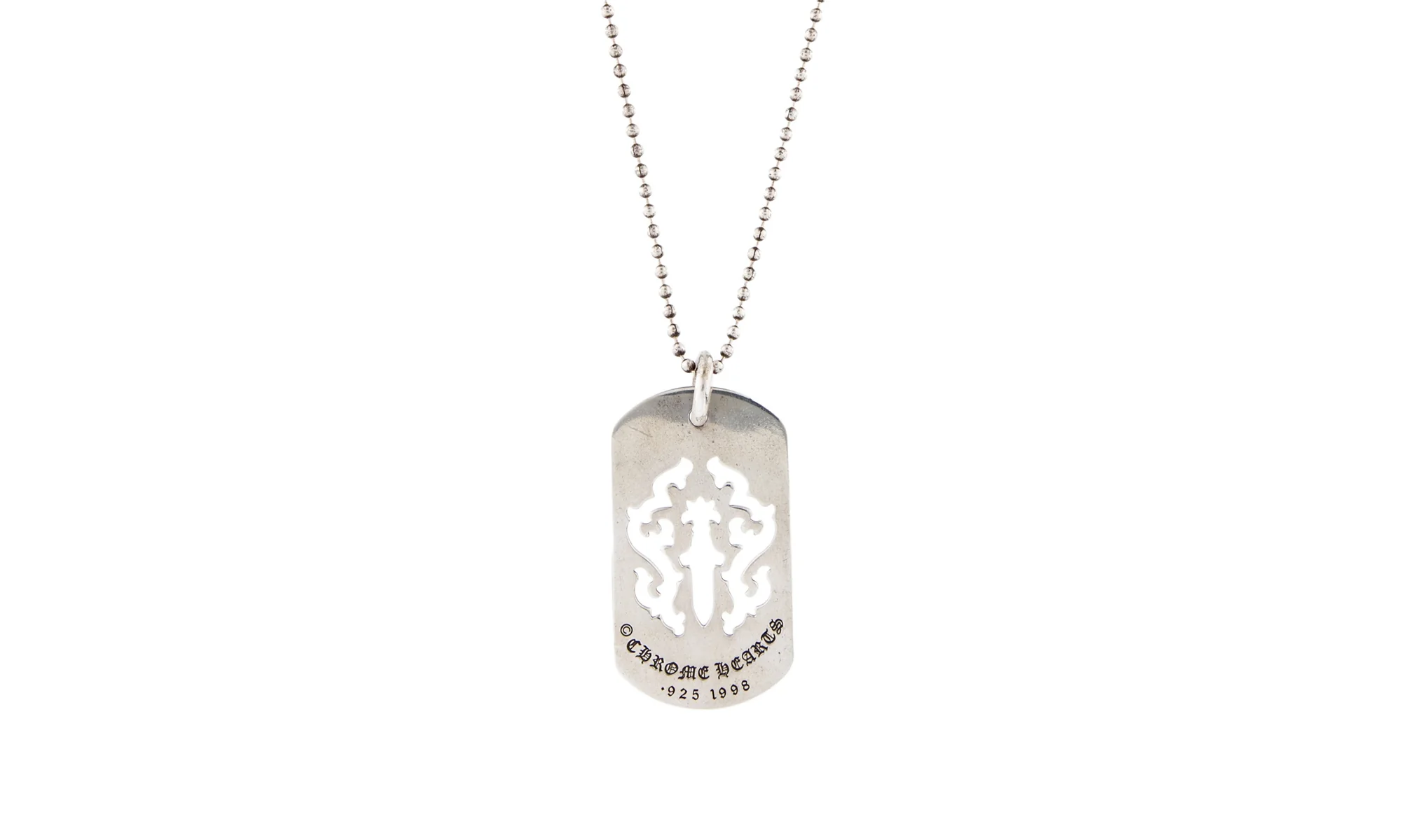 CUT OUT DAGGER DOG TAG & Ball Chain "Silver" CHRM0663