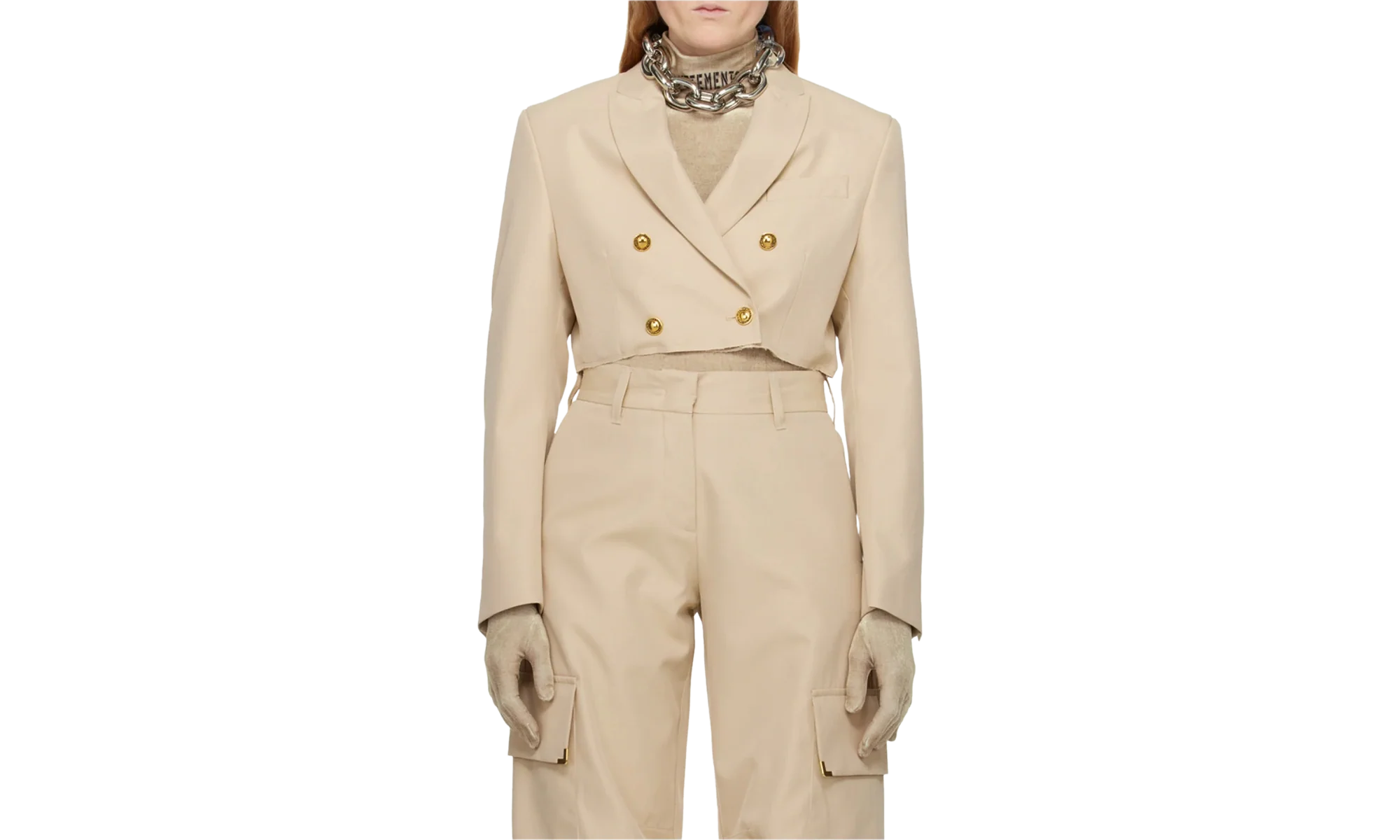 Double Breasted Cropped Blazer "Cream" PWEN032S24FAB001 - Image 2