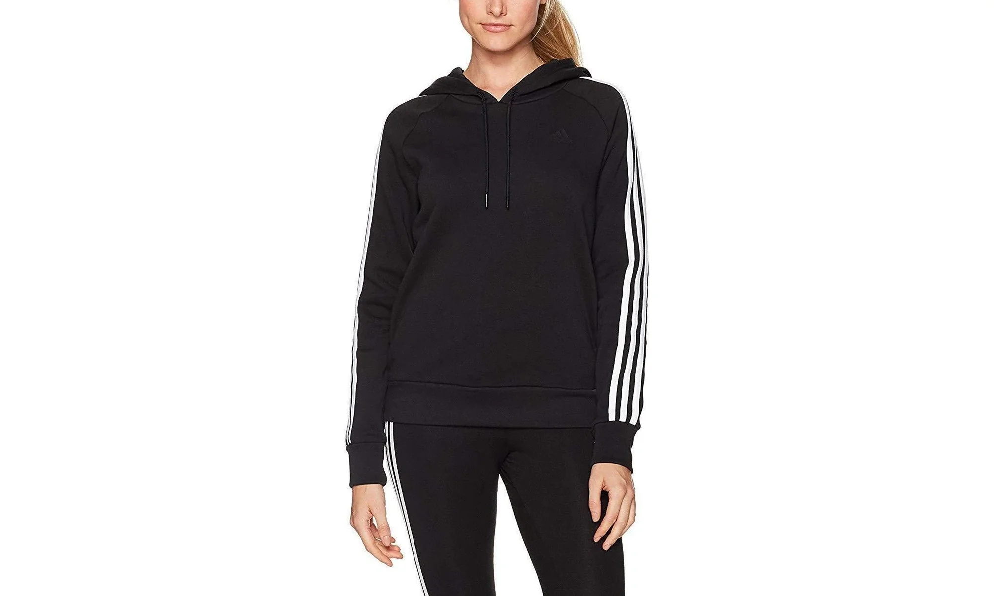 Essential Cotton Fleece 3 Stripe Hoodie WMNS "Black" BK3865