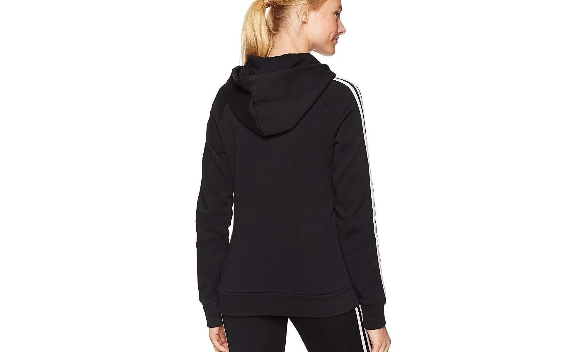 Essential Cotton Fleece 3 Stripe Hoodie WMNS "Black" BK3865 - Image 2