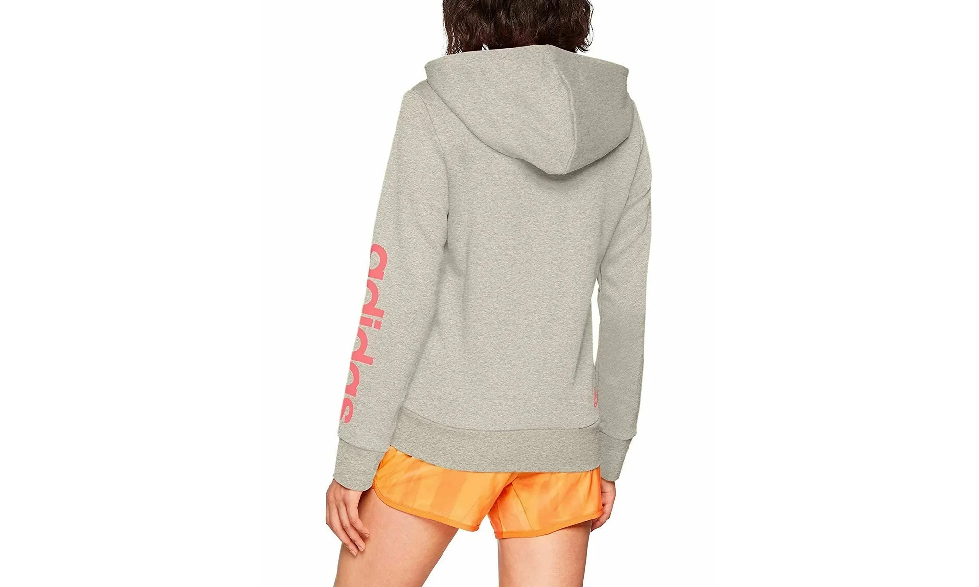 Essential Linear Fullzip Hoodie WMNS "Medium Grey Heather / Real Pink" CF8800 - Image 2