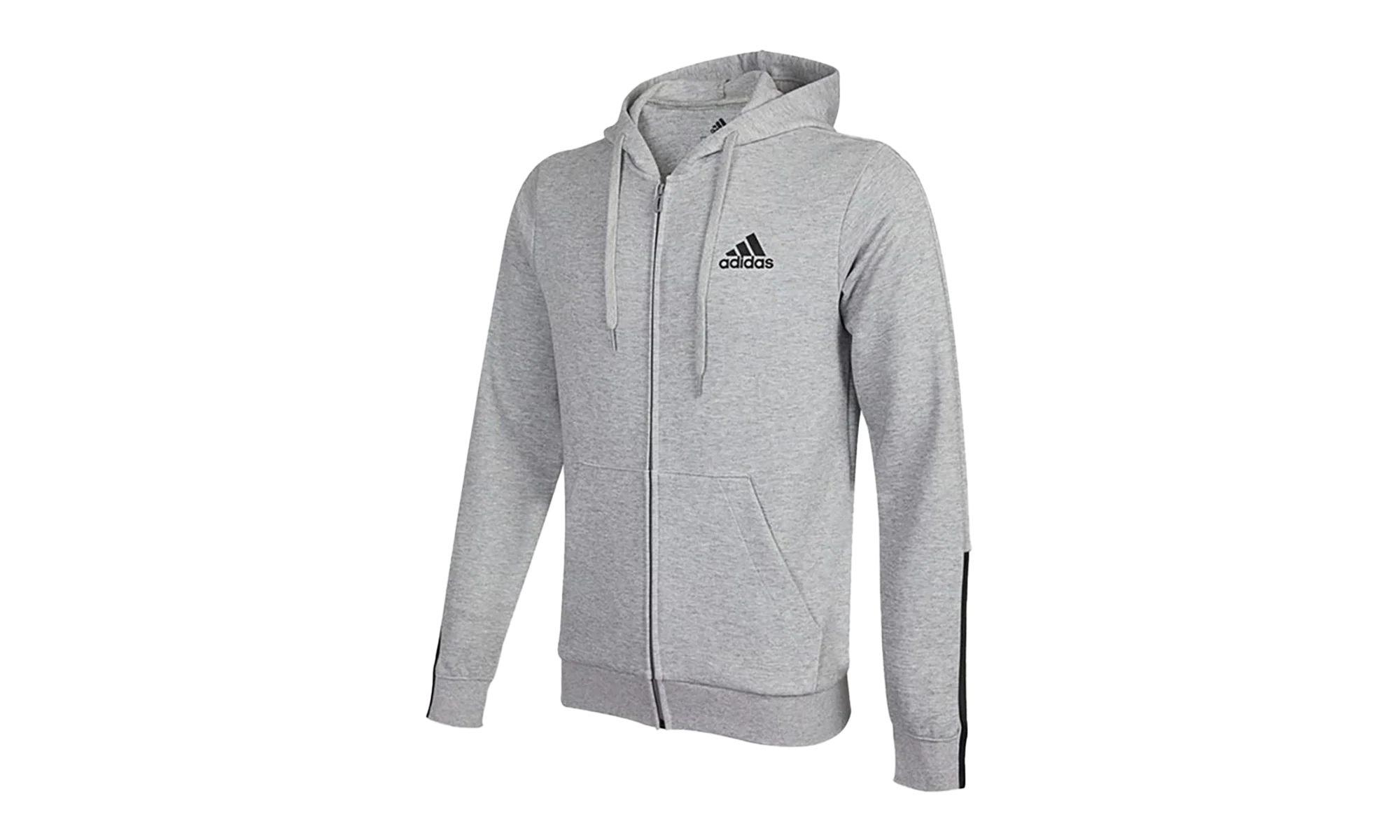 Essentials Doubleknit Cut 3-Stripes Full-Zip Hoodie "Medium Grey Heather / Black" H12214