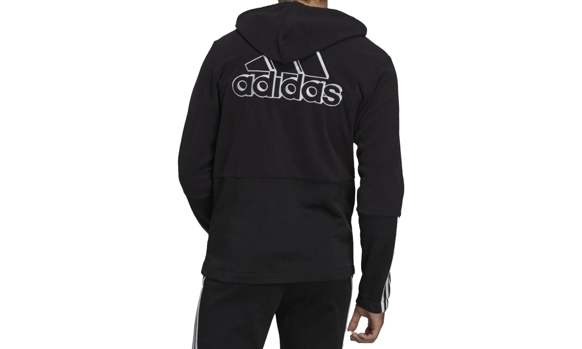 Essentials Polar Fleece Giant Logo Full-Zip Hoodie "Black / White" GV5297 - Image 2