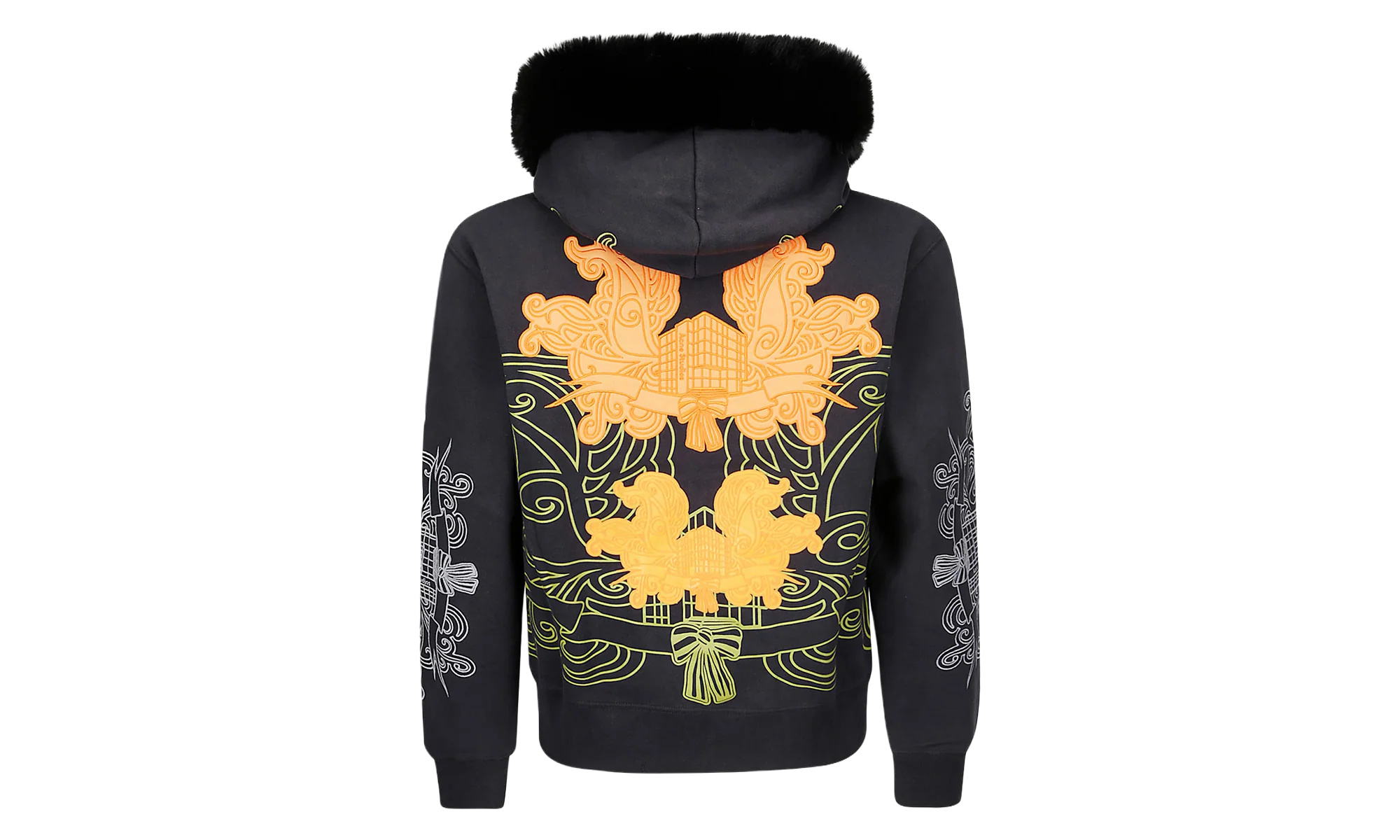 Faux Fur-Trimmed Embroidered Zip-Up "Black" BI0204900 - Image 2