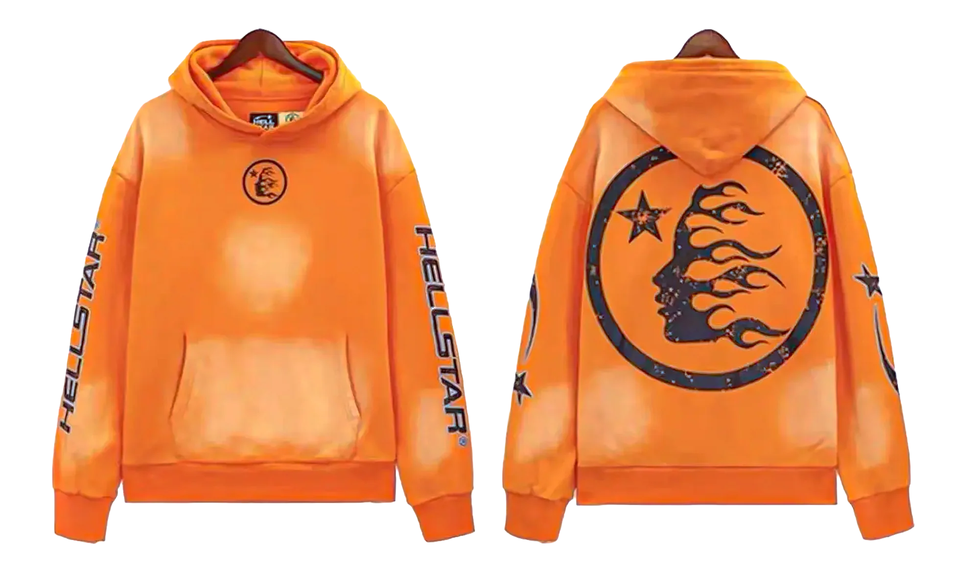 Fire Hoodie with Closed Elastic Bottom Sweatpants (Full set) "Orange" HSR134 - Image 2