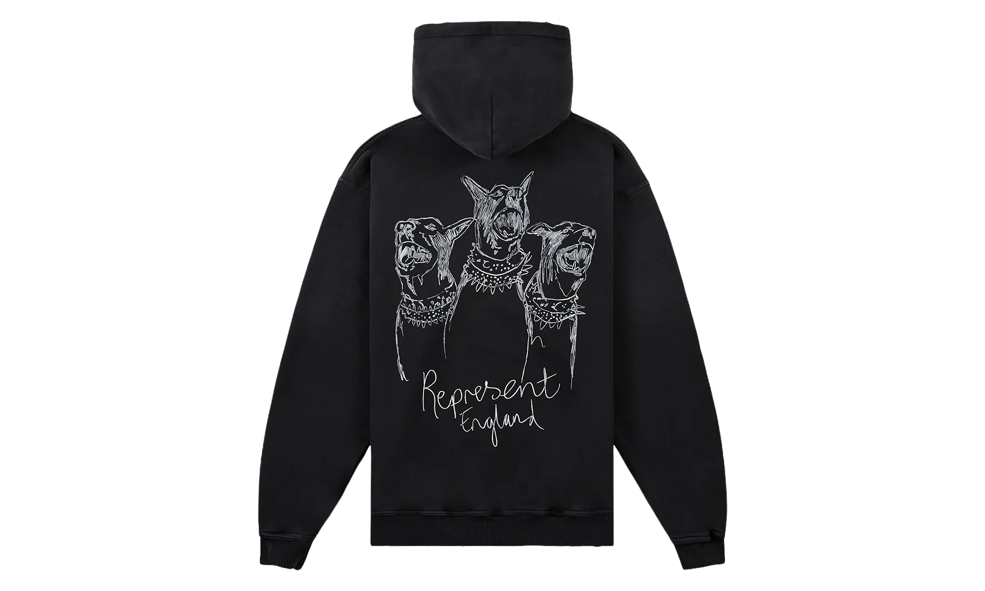 Hand Drawn Thoroughbred Dogs Hoodie "Aged Black" MLM100556 03 - Image 2