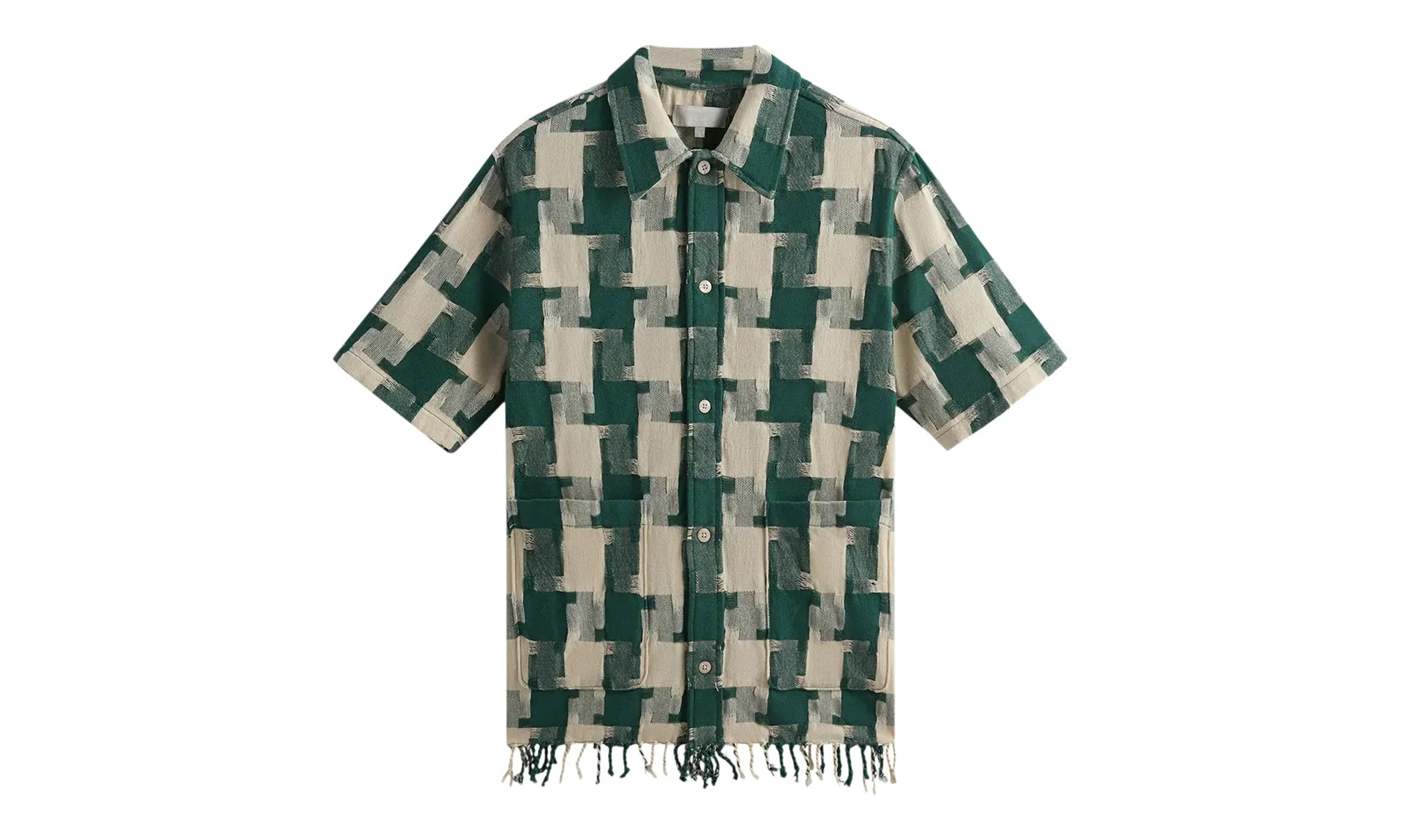 Jumbo Houndstooth Boxy Collared Overshirt "Green" KHM032169 308