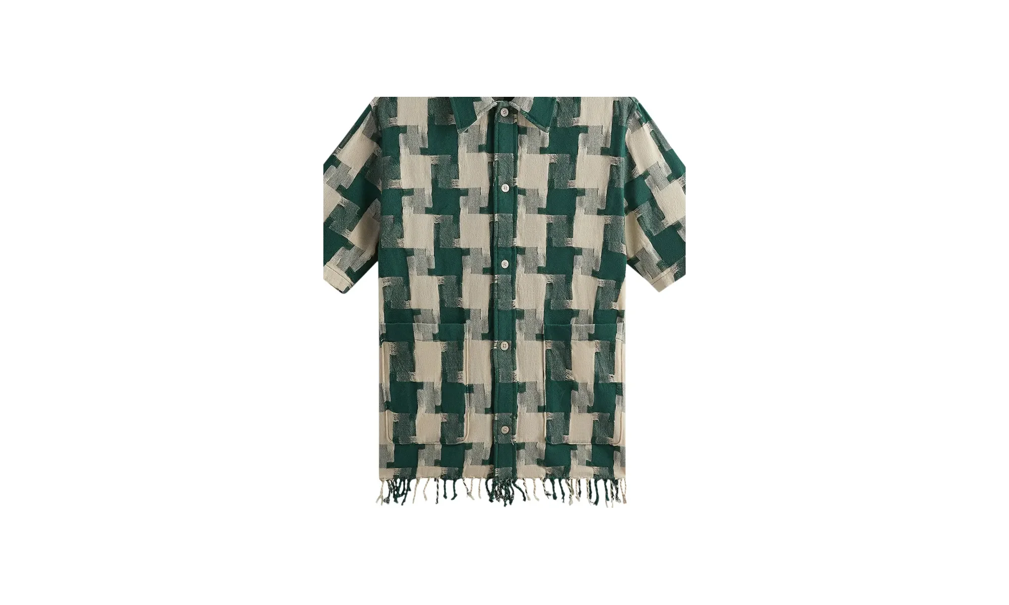 Jumbo Houndstooth Boxy Collared Overshirt "Green" KHM032169 308 - Image 2