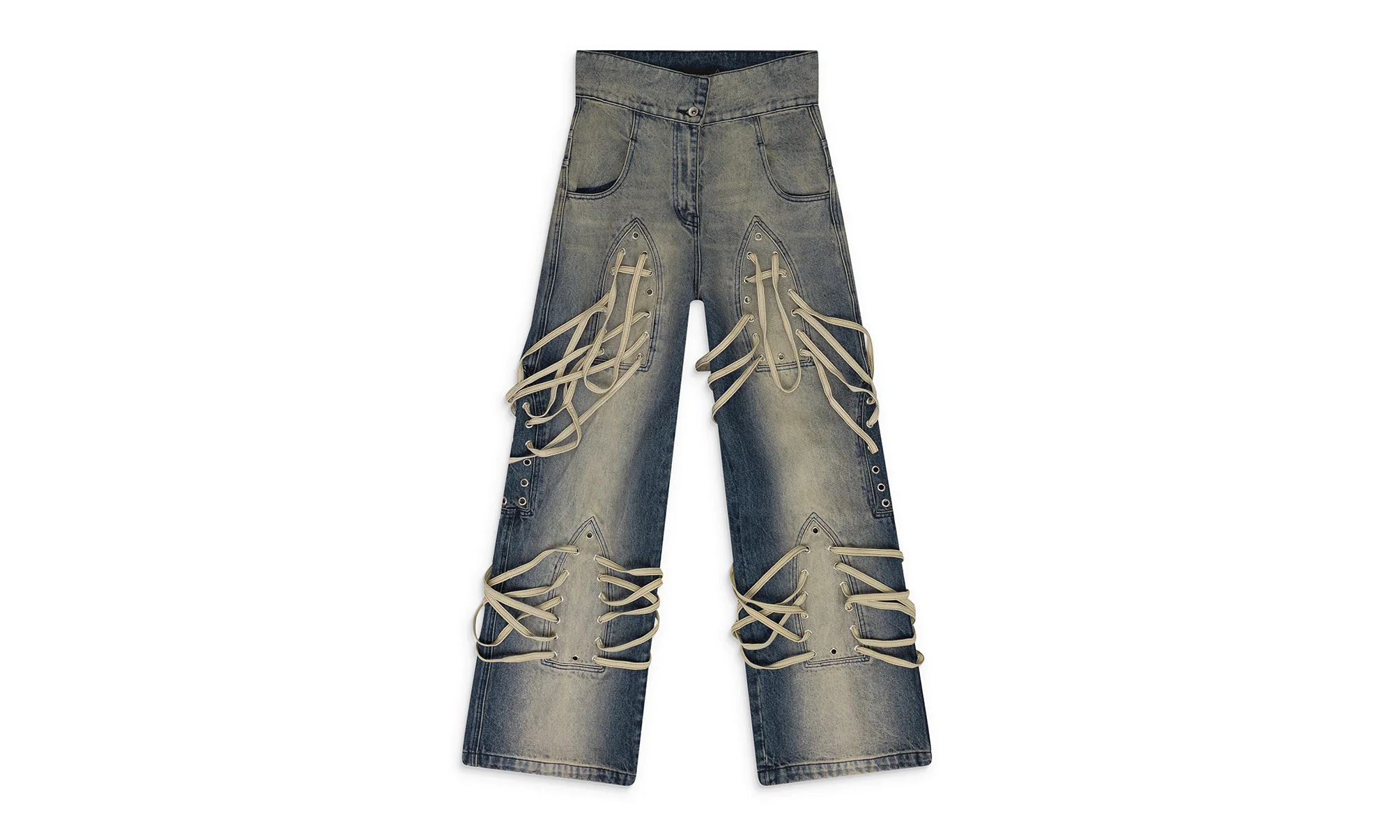 Laced Stained Wide-Leg Jeans "Indigo" 3120200010SS24