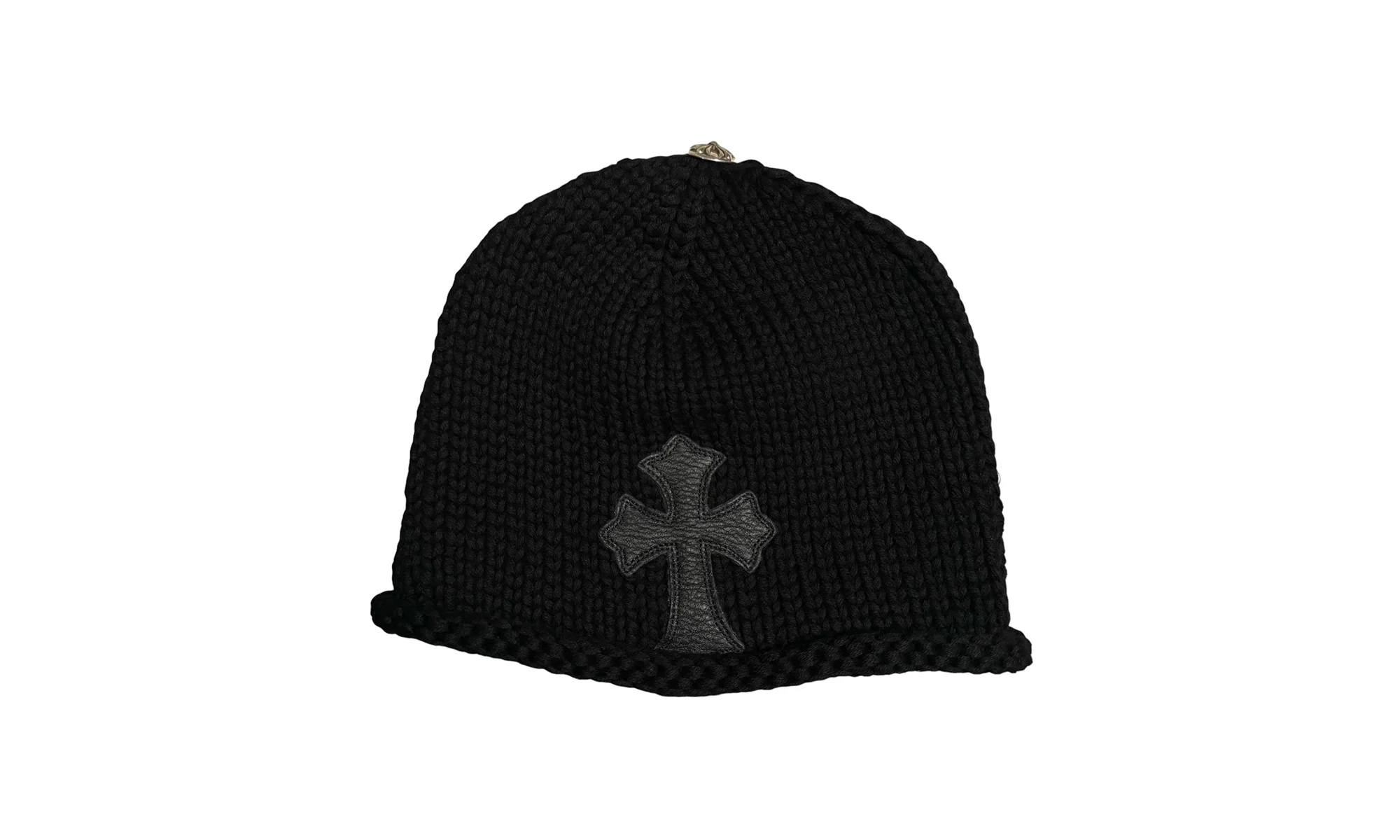 Leather Cross Patch' Knit Beanie "Black" CHRM0513