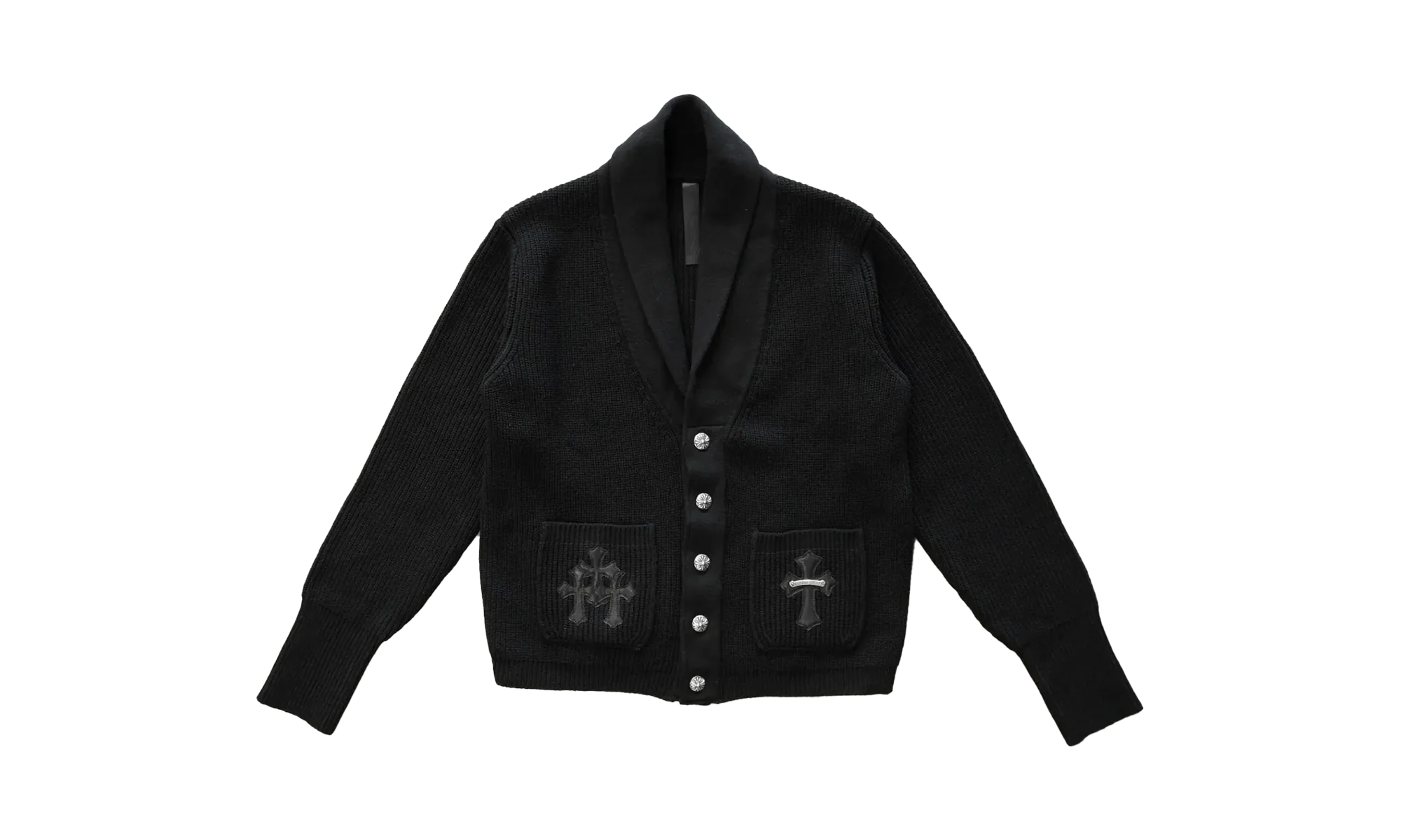 Leather Triple Cross Patch Cardigan Sweater "Black" CHRM0526