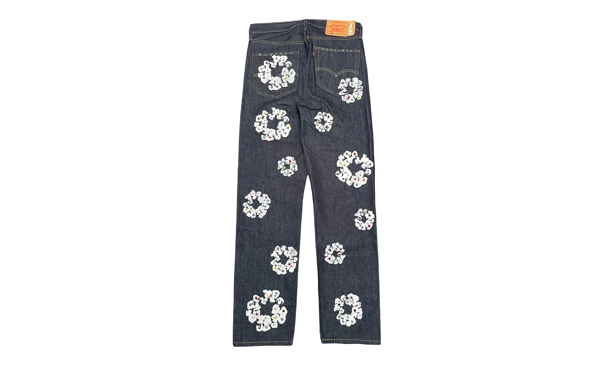 Levi's 501 Rhinestone Cotton Wreath Logo Jeans "Selvedge - Indigo / White" DT295 - Image 2