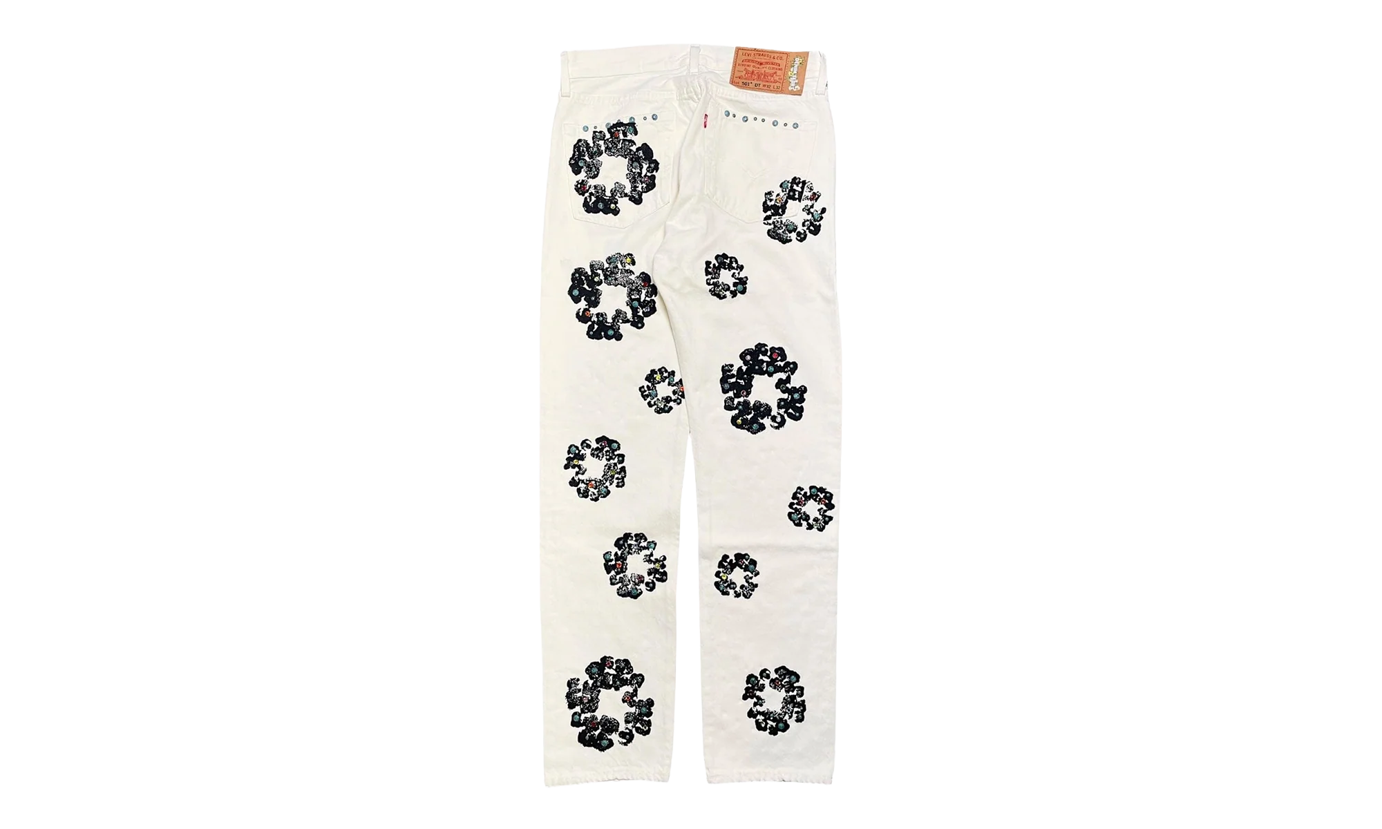 Levi's 501 Rhinestone Cotton Wreath Logo Jeans "White" DT377 - Image 2