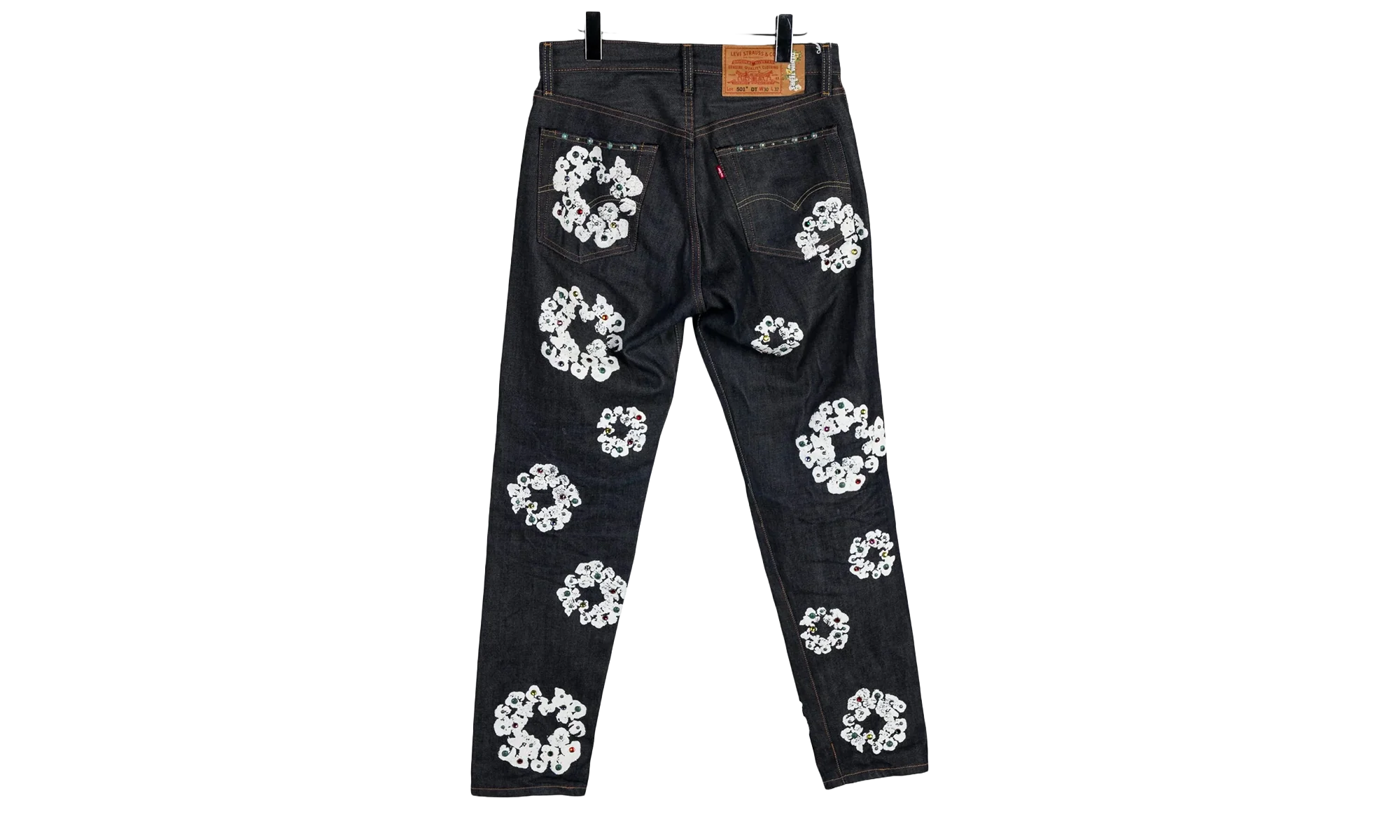 Levi's 501 Rhinestone Cotton Wreath Logo Jeans "White / Black" DT296 - Image 2
