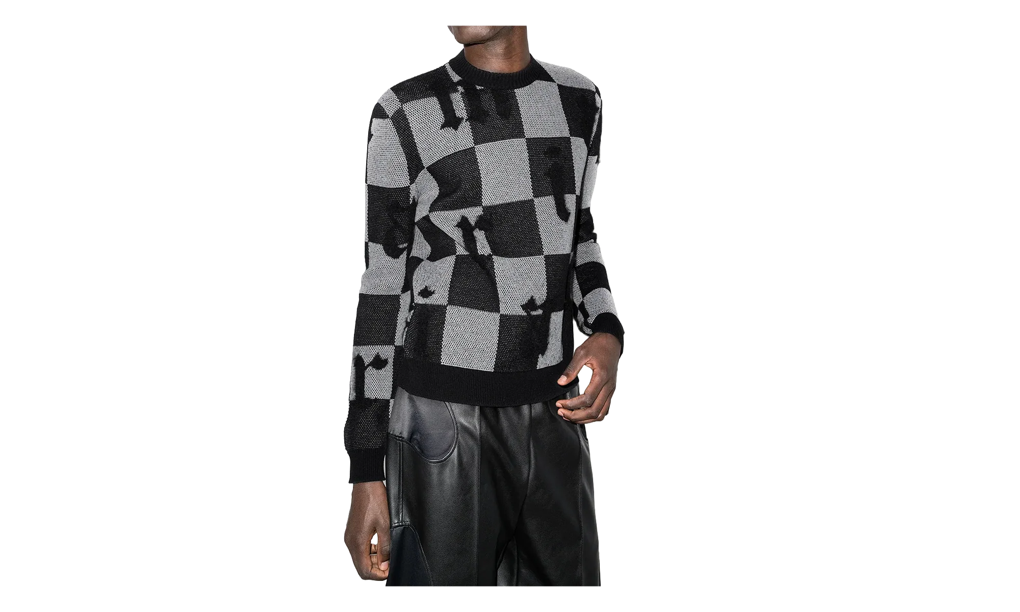 Logo Check Cashmere Crewneck Sweatshirt "Black / White" MKL018 004 - Image 2