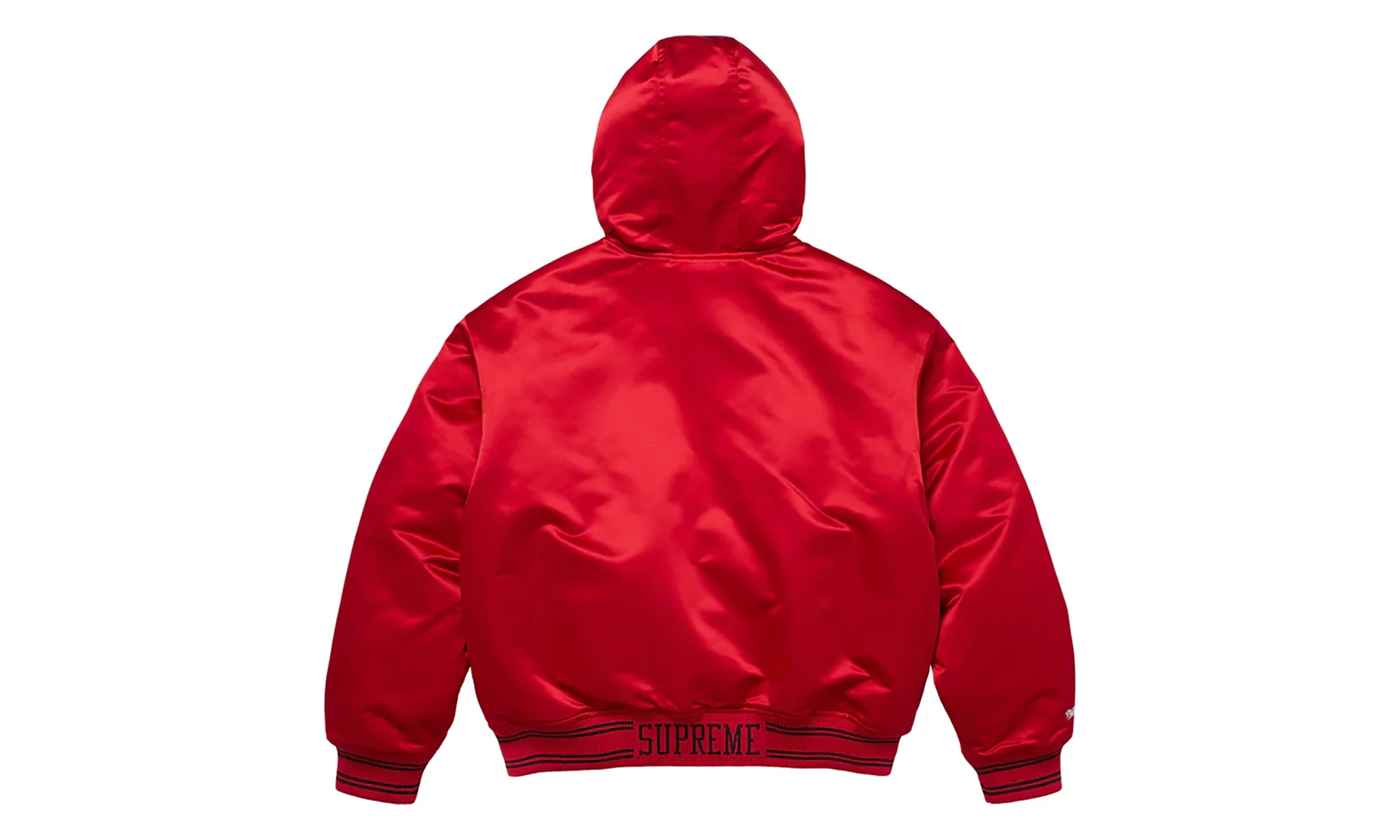 Mitchell & Ness® Lined Hooded Satin Varsity Jacket "FW25 - Red" SU26299 - Image 2