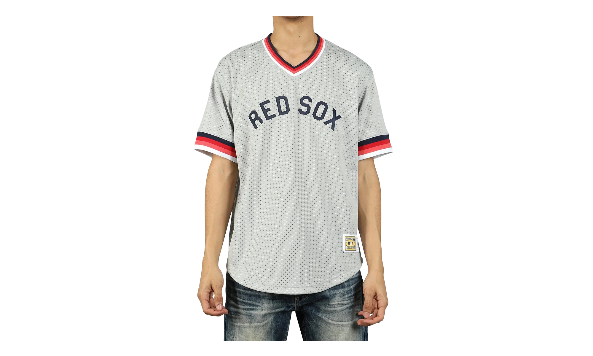 MLB Mesh V-Neck Tee "Boston Red Sox - Grey" MSPOAJ18001 BRSGREY1 - Image 2