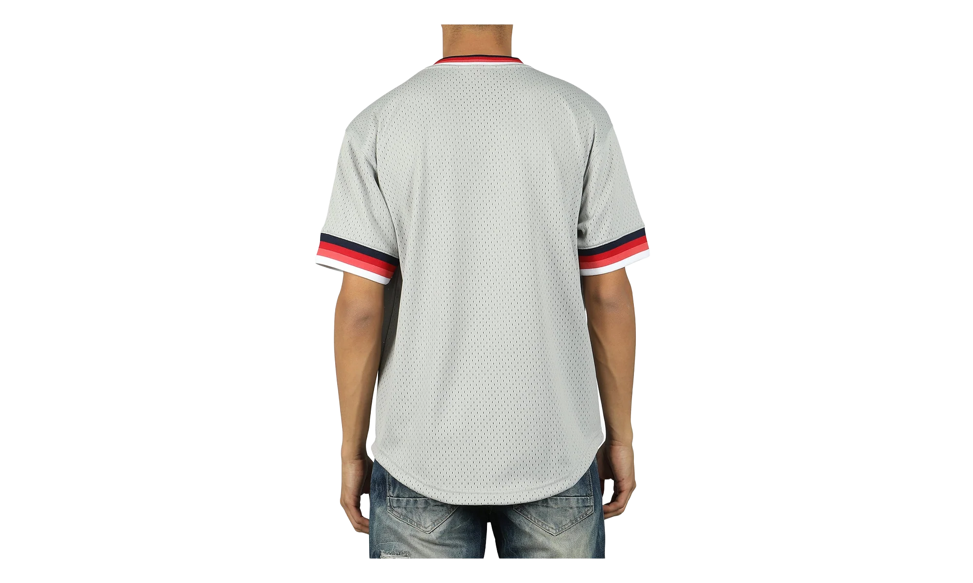 MLB Mesh V-Neck Tee "Boston Red Sox - Grey" MSPOAJ18001 BRSGREY1 - Image 3