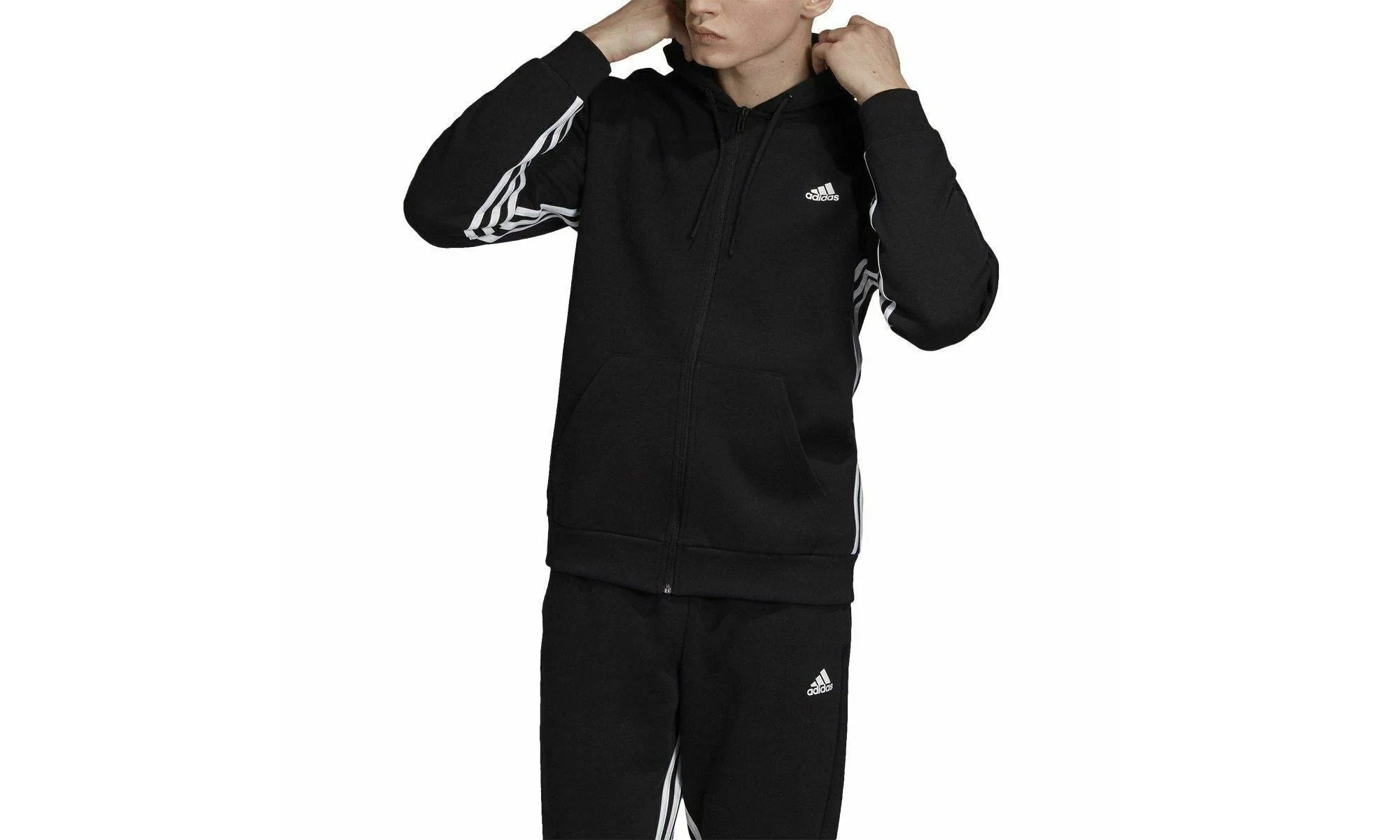 Must Haves 3 Stripe Full Zip Hoodie "Black / White" DX7657