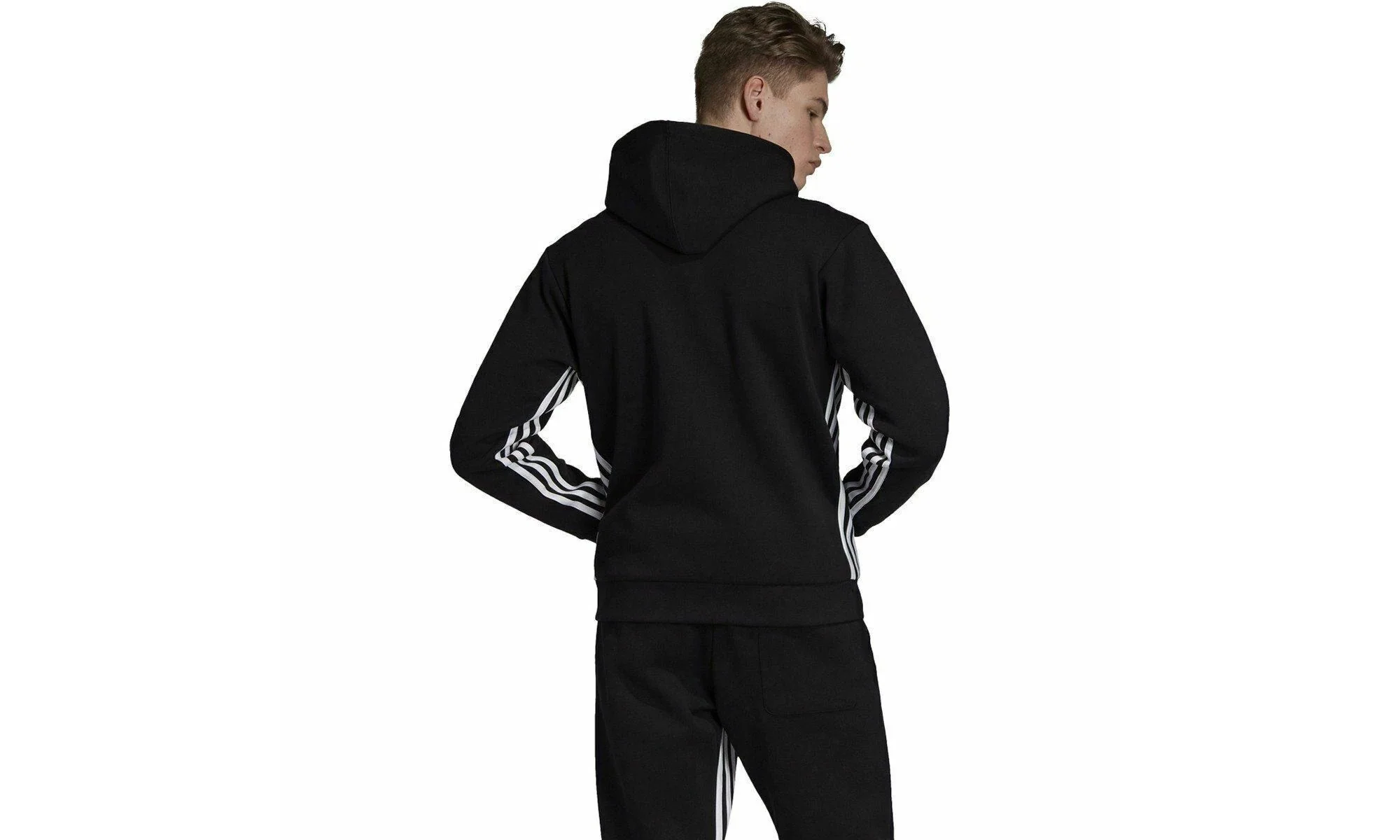 Must Haves 3 Stripe Full Zip Hoodie "Black / White" DX7657 - Image 2