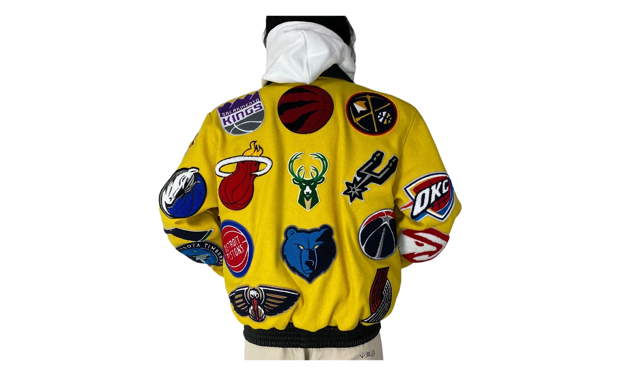 NBA Collage Wool & Leather Jacket "Yellow" NBA 101 YEL - Image 3