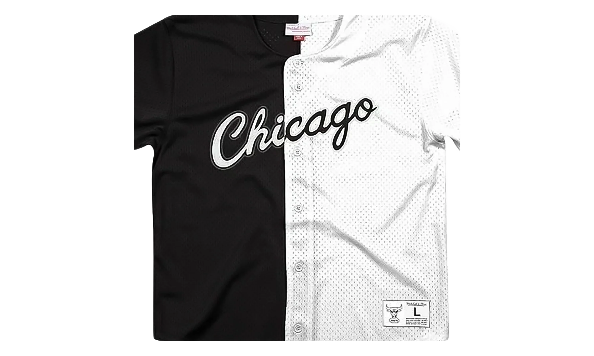 NBA Split Color Mesh Button Front Shirt "Chicago Bulls - Black" BA88XJ CBU K HEX - Image 2
