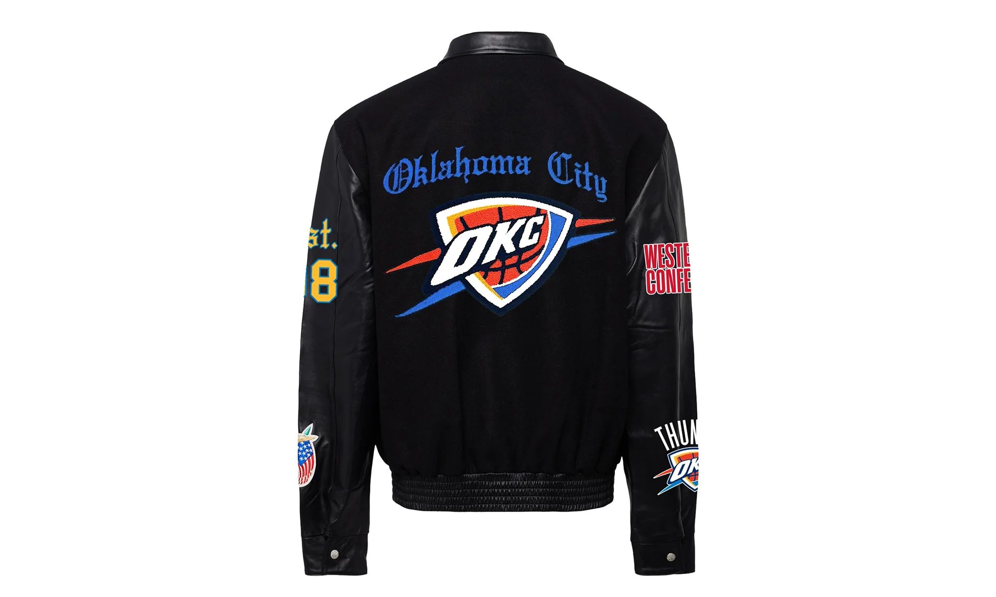Oklahoma City Thunder Wool & Leather Old English Varsity Jacket "Black" NBA OKL THU 101 - Image 2