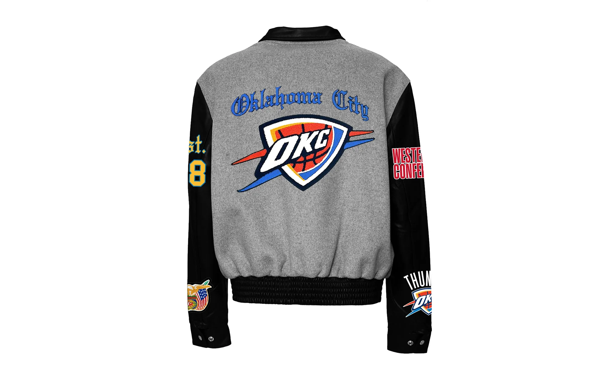 Oklahoma City Thunder Wool & Leather Old English Varsity Jacket "Gray" NBA OKL THU 103 - Image 2