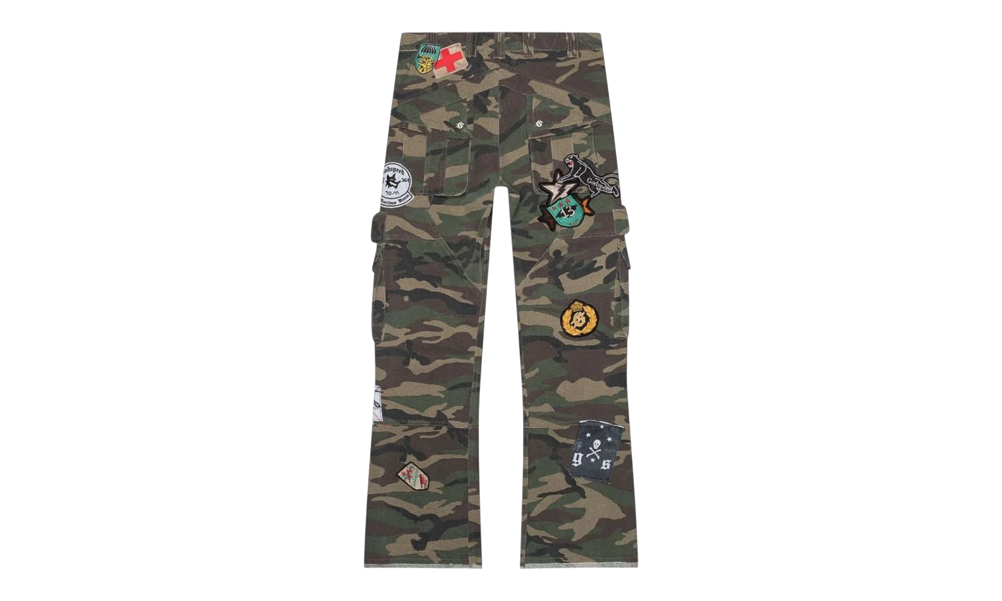 Patchwork Flared Cargo Pants "Camo Green" GS096 - Image 2