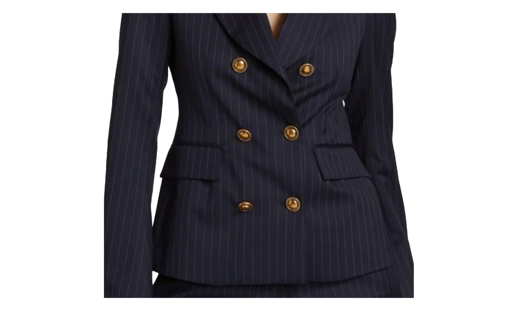Pinstripe Double Breasted Blazer Suit Jacket "Navy" 0400022558453 - Image 2