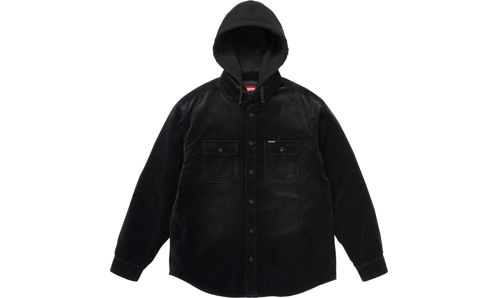 Quilted Lined Hooded Velvet Shirt "FW25 - Black" SU26641