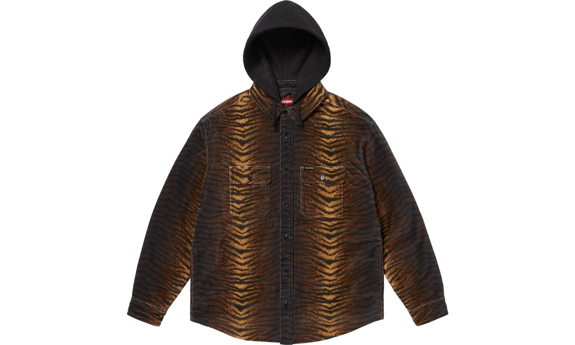 Quilted Lined Hooded Velvet Shirt "FW25 - Tiger" SU26640