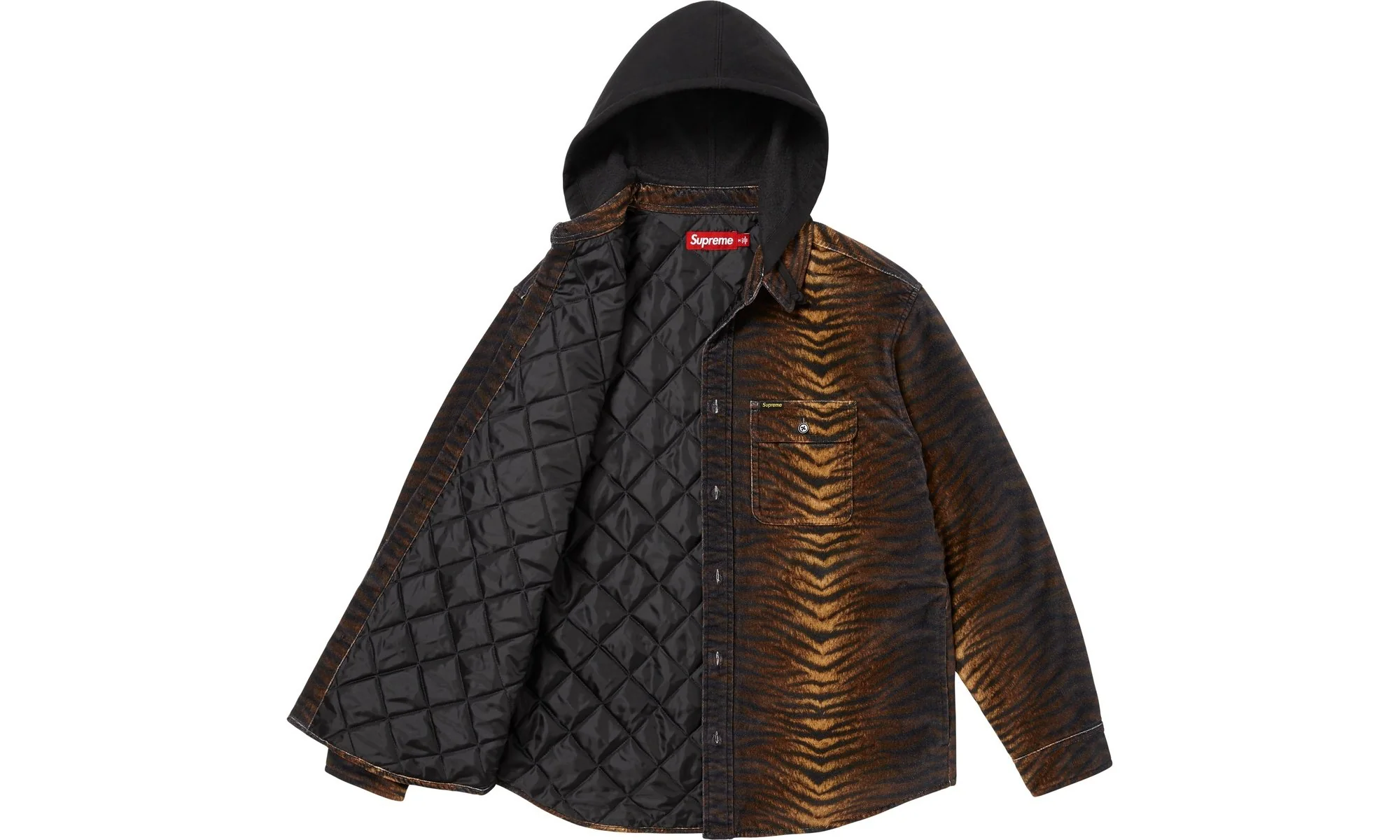 Quilted Lined Hooded Velvet Shirt "FW25 - Tiger" SU26640 - Image 2