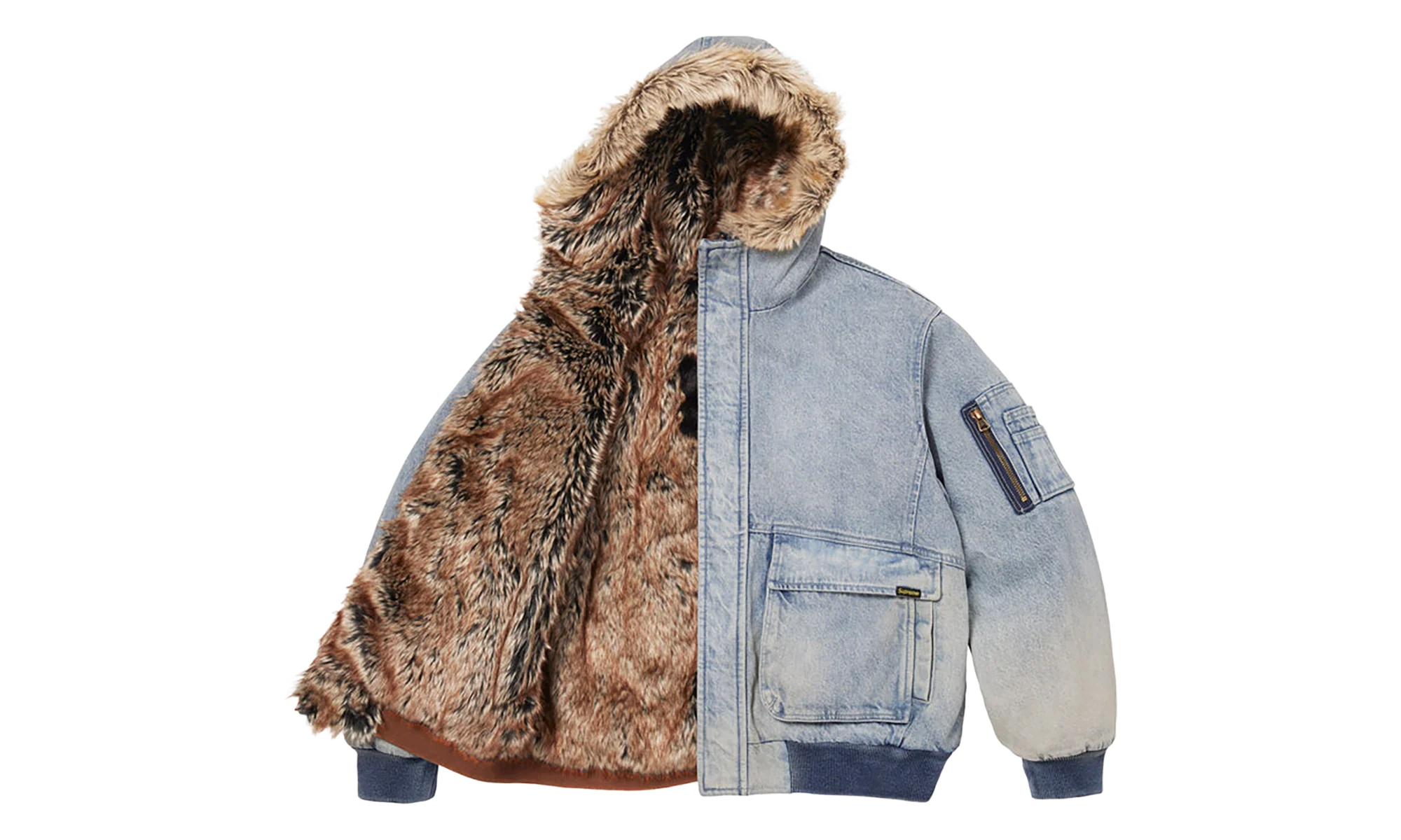 Reversible Faux Fur Hooded Work Jacket "SS26 - Denim" SU27009 - Image 2