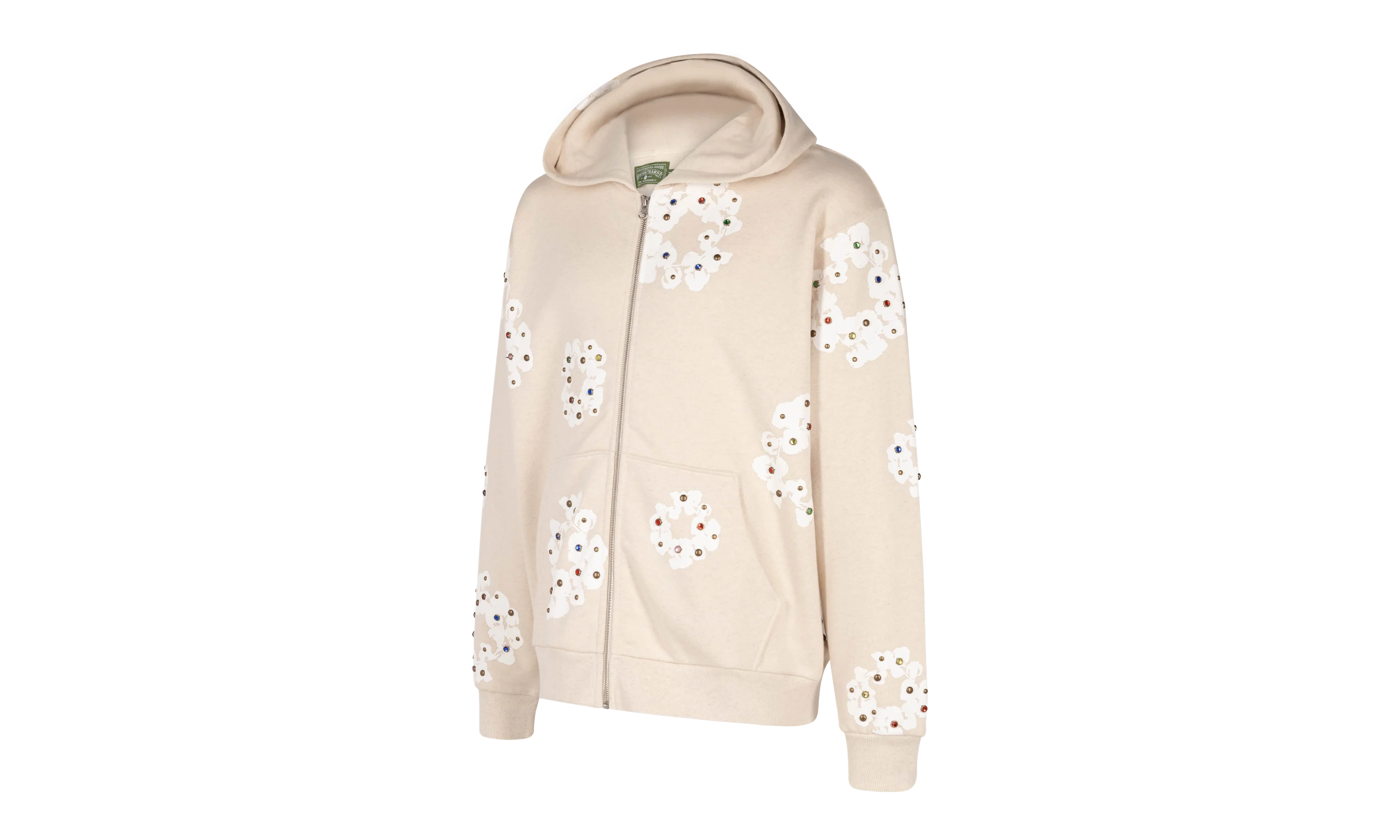 Rhinestone Cotton Wreath Zip Hoodie "Oatmeal" DT027 - Image 2