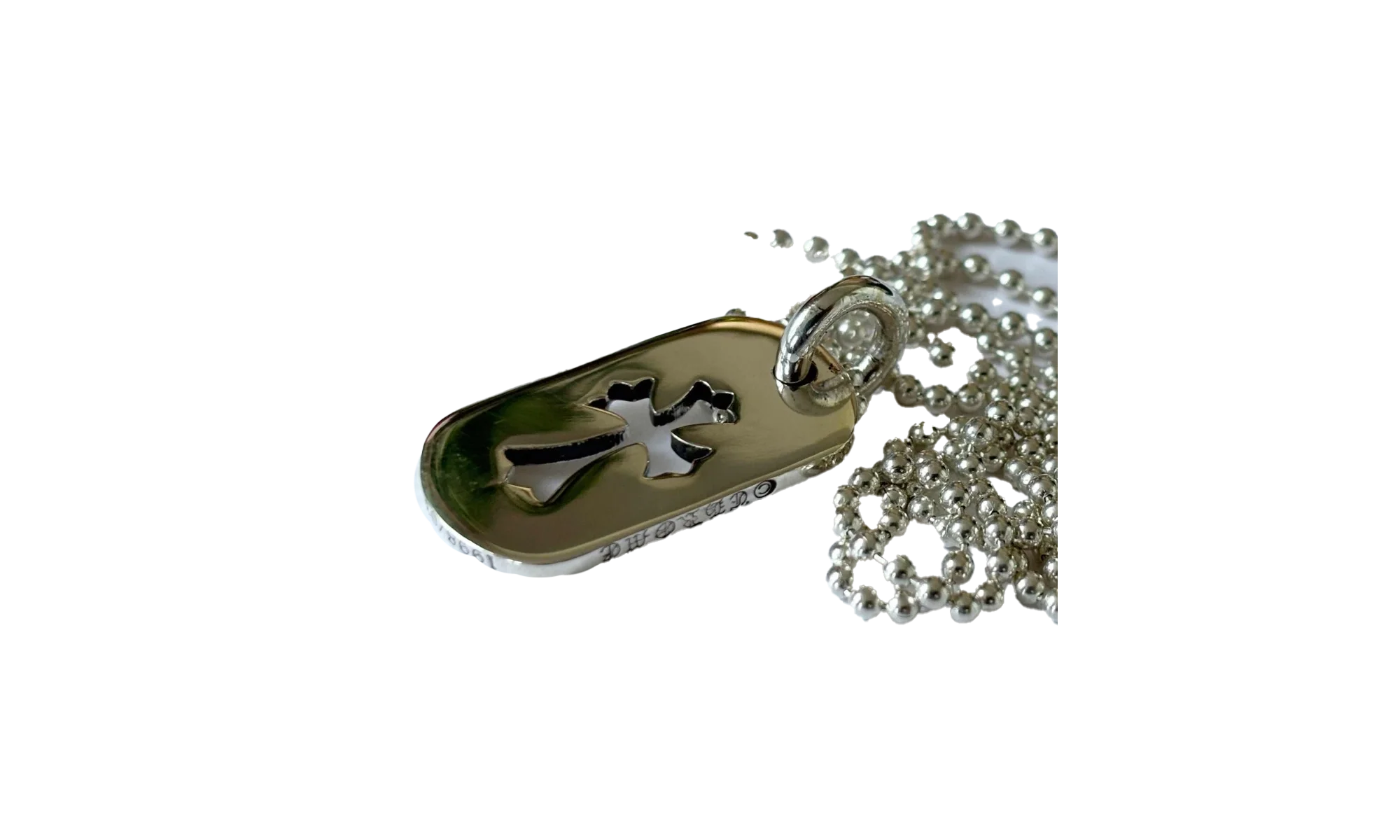 Small Cross Dog Tag & Ball Chain "Silver" CHRM0722 - Image 2