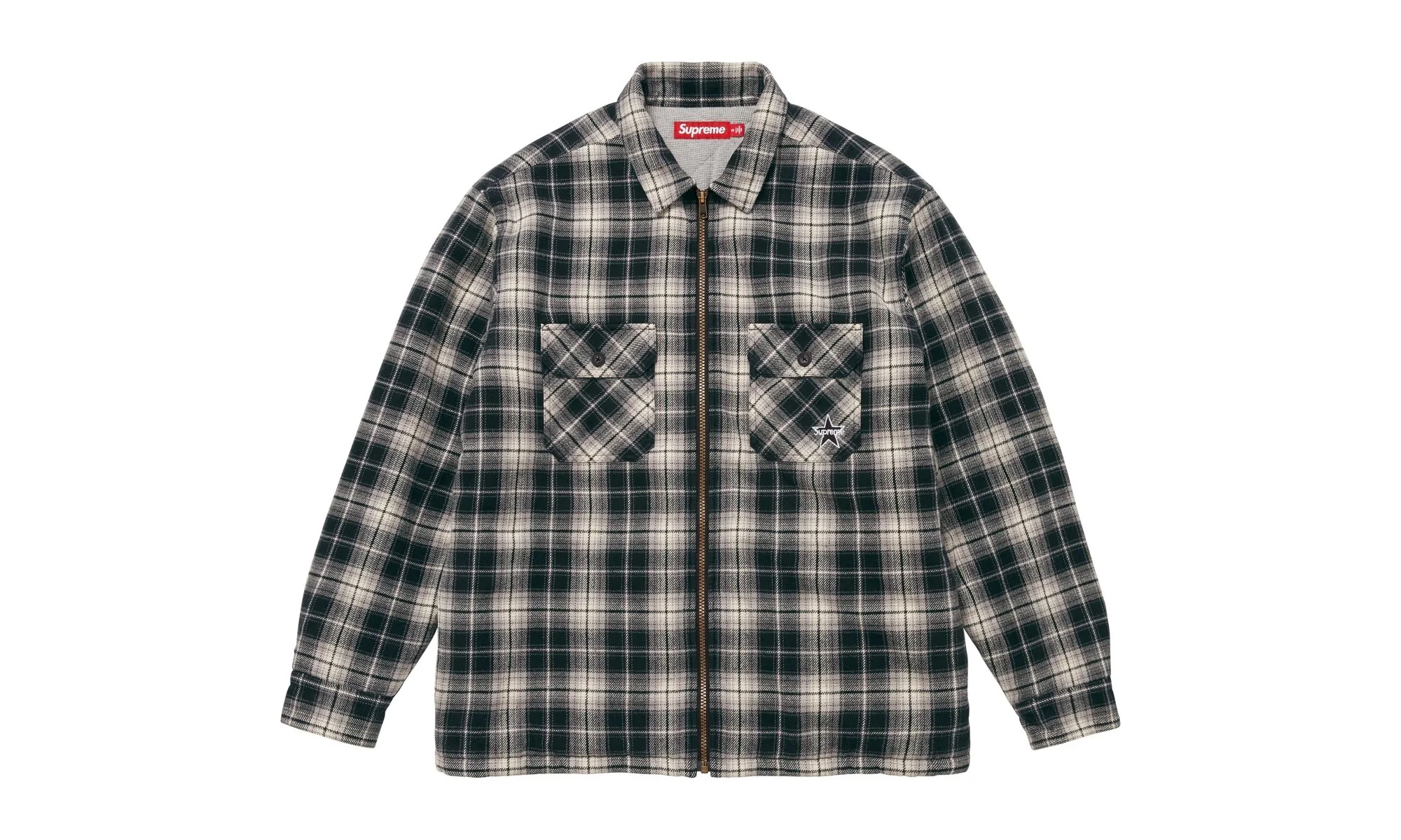 Supreme Thermal Lined Zip Up Flannel Shirt "Black" SU26369