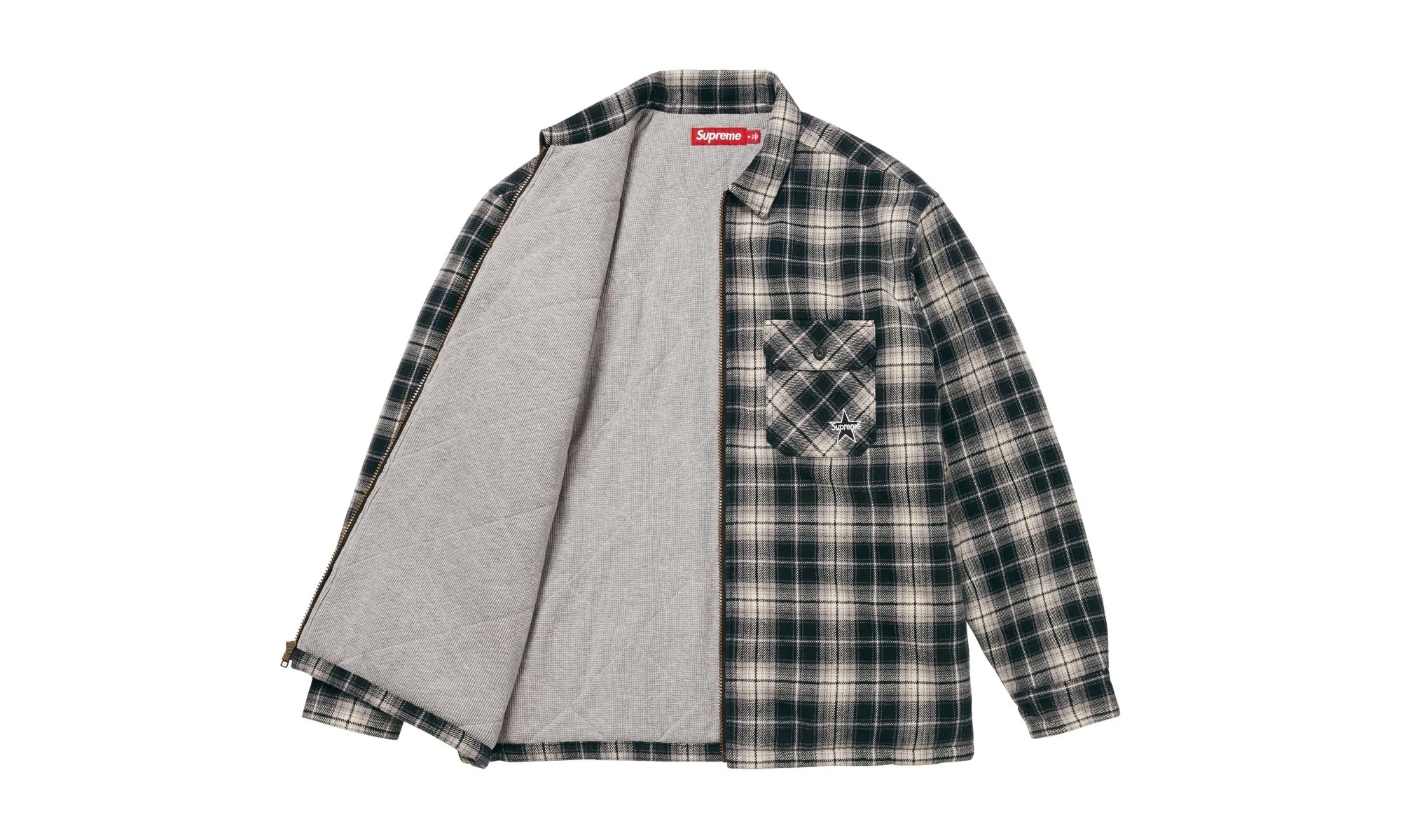 Supreme Thermal Lined Zip Up Flannel Shirt "Black" SU26369 - Image 2