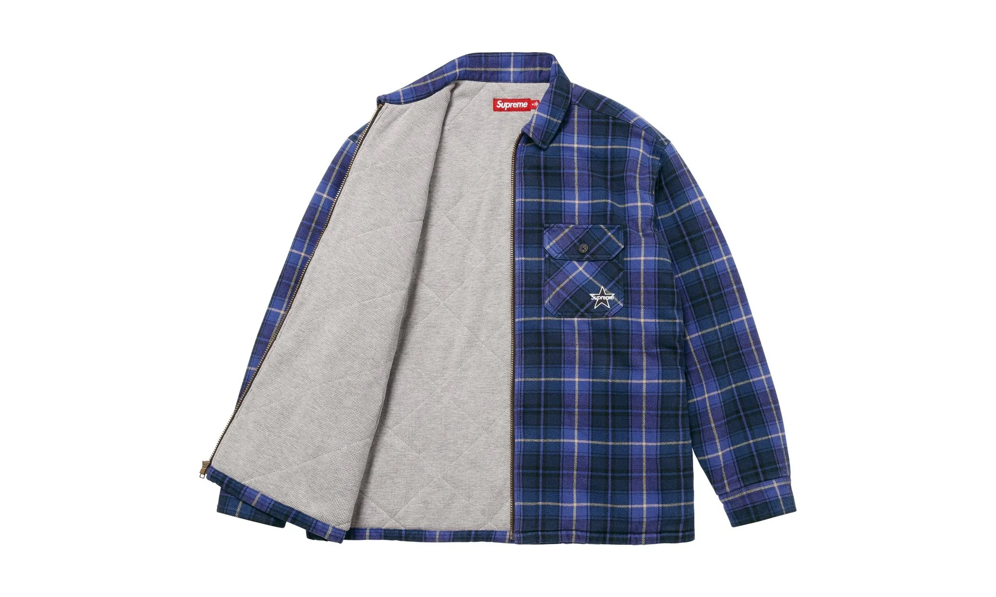 Supreme Thermal Lined Zip Up Flannel Shirt "Blue" SU26368 - Image 2