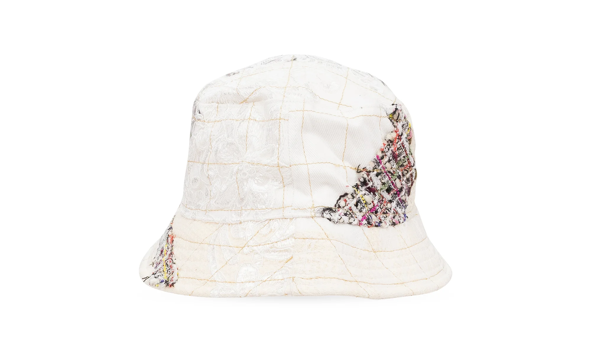 Tweed Patchwork Bucket Hat "White" 1141350001SS24 - Image 2