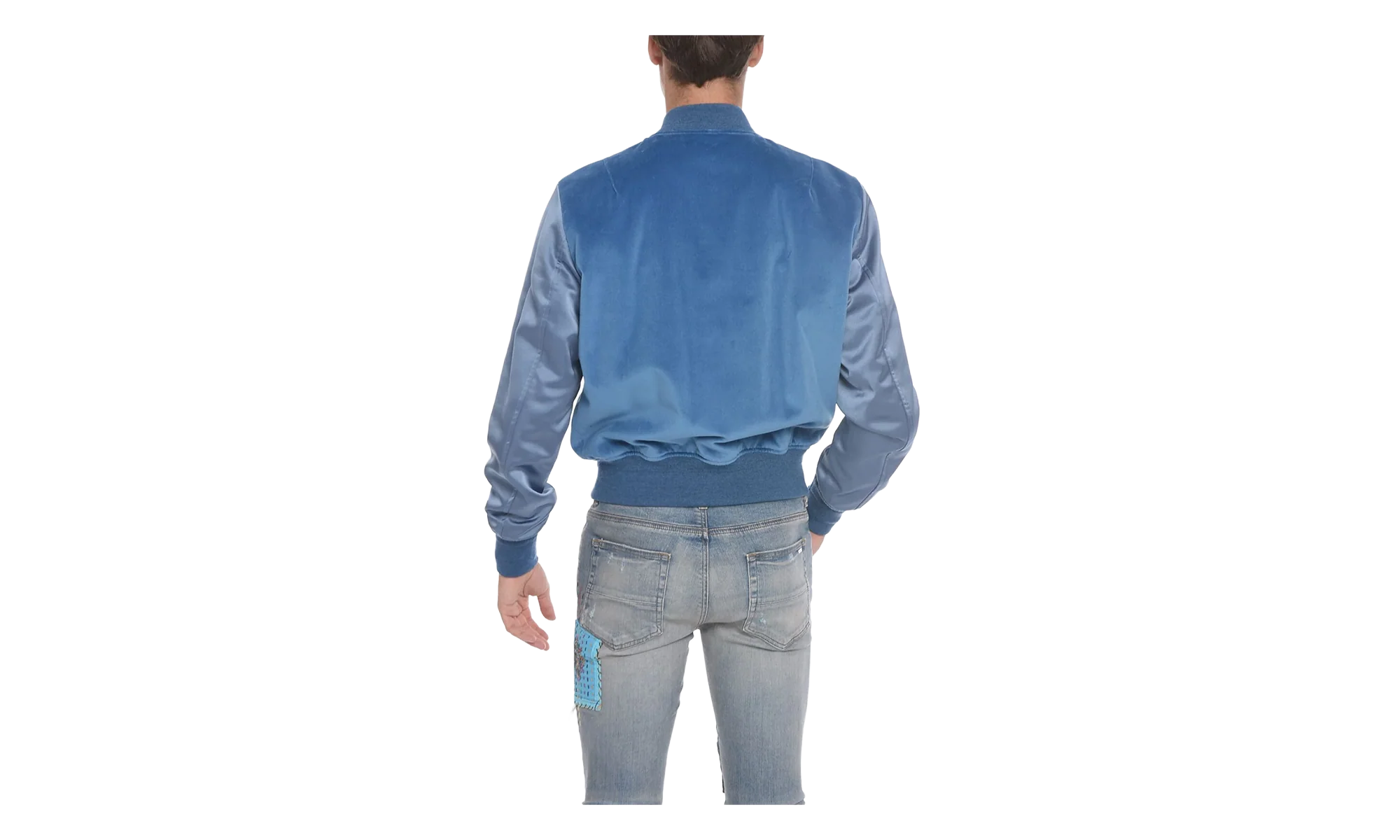 Velvet Satin Bomber Jacket "Blue" MOS017 420 - Image 2