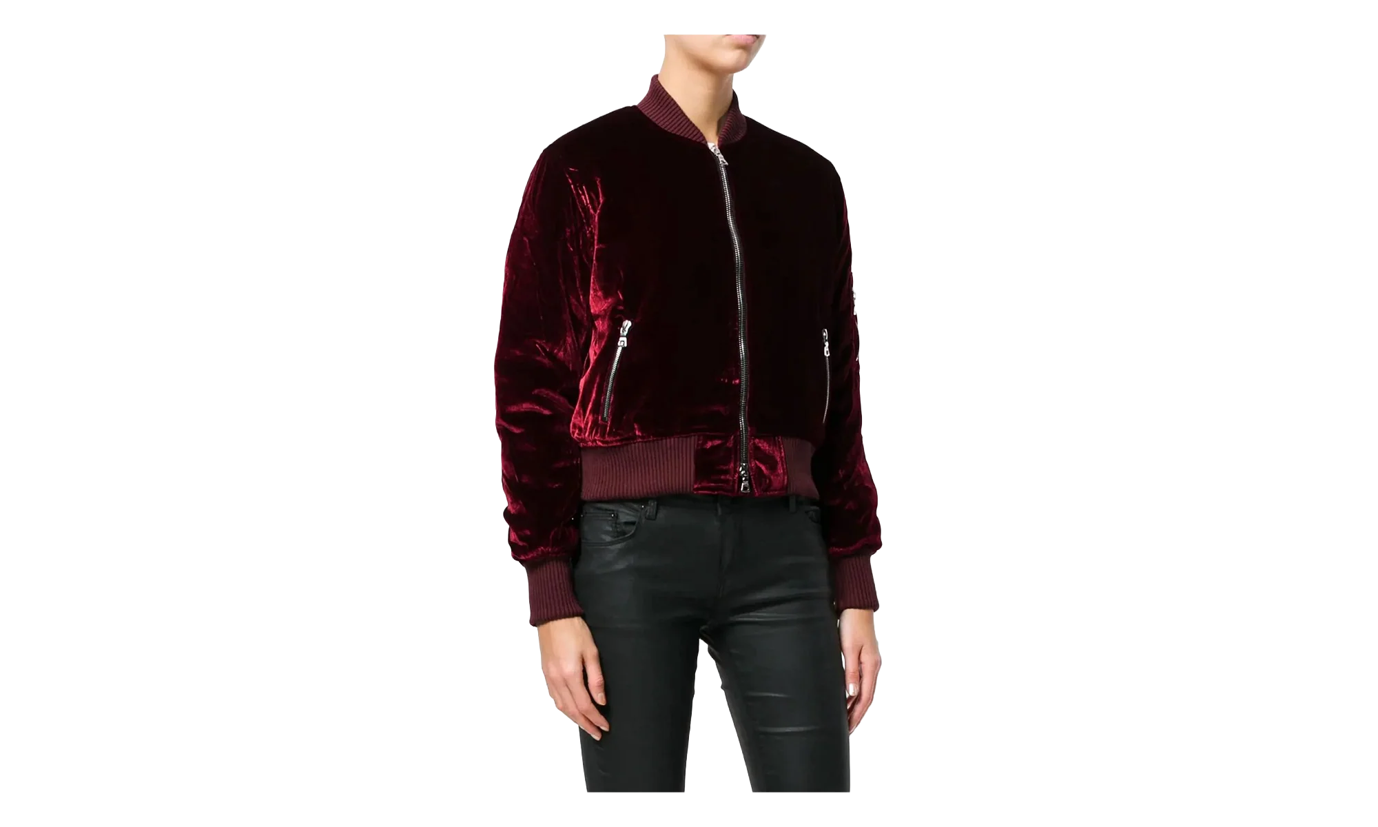 Velvet Satin Bomber Jacket "Burgundy" MOS017 652 - Image 2